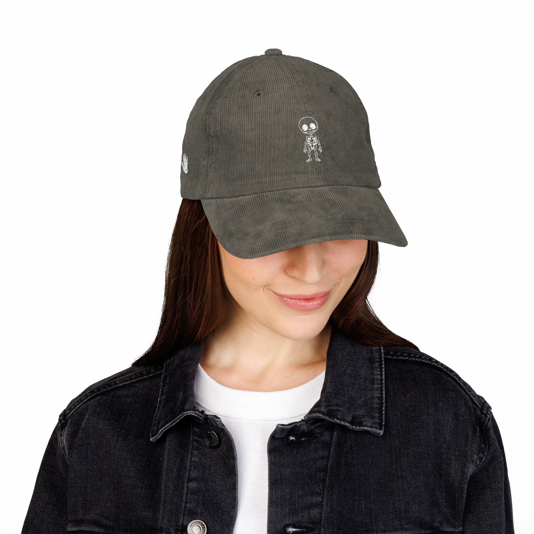 Skeleton Embroidered Corduroy Cap For Halloween Outfit Gothic Vintage Hat Spooky Aesthetic Hat Alternative Streetwear Gift Halloween Fashion