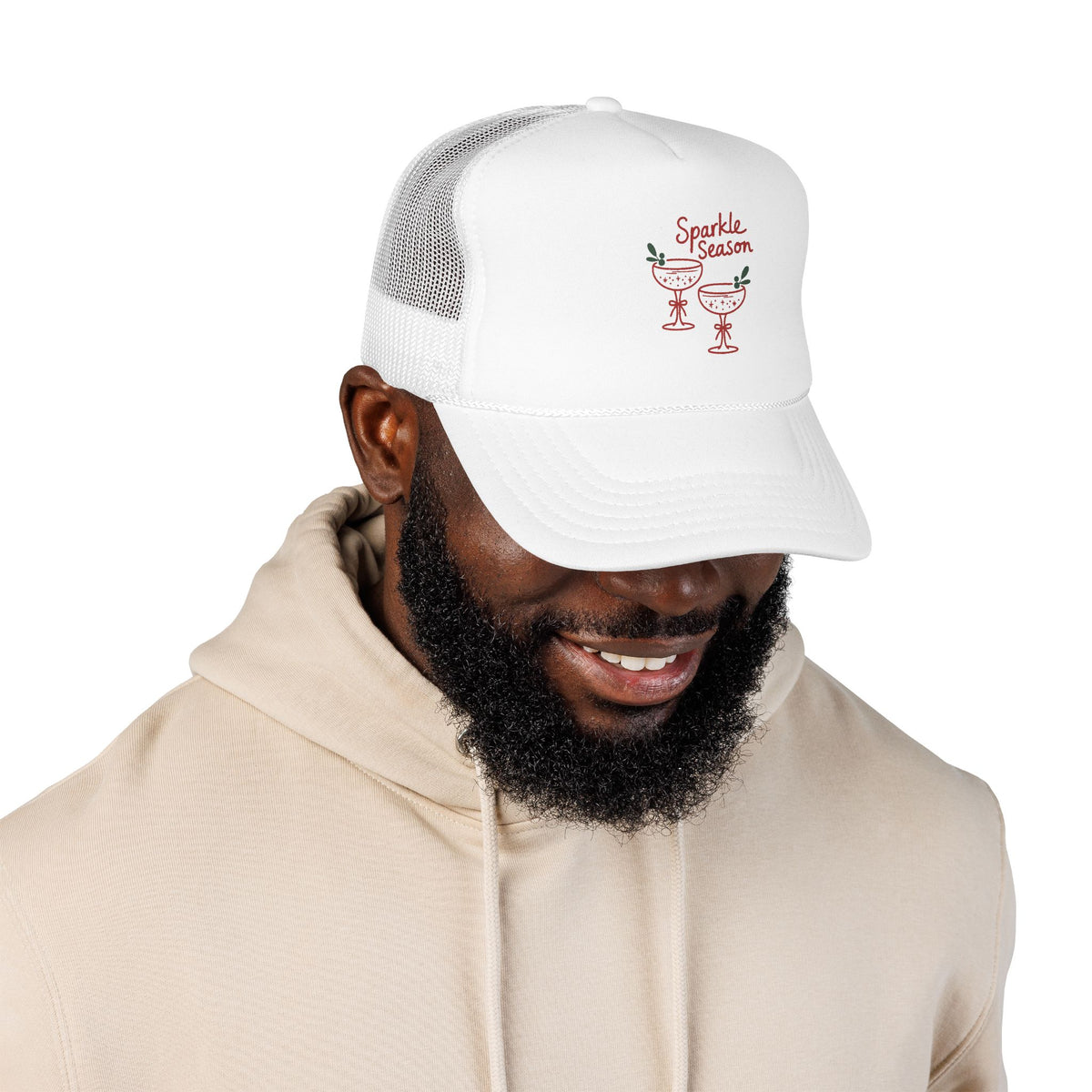 CHRISTMAS - Sparkle Season champagne glasses Foam Trucker Hat | festive holiday cocktail design