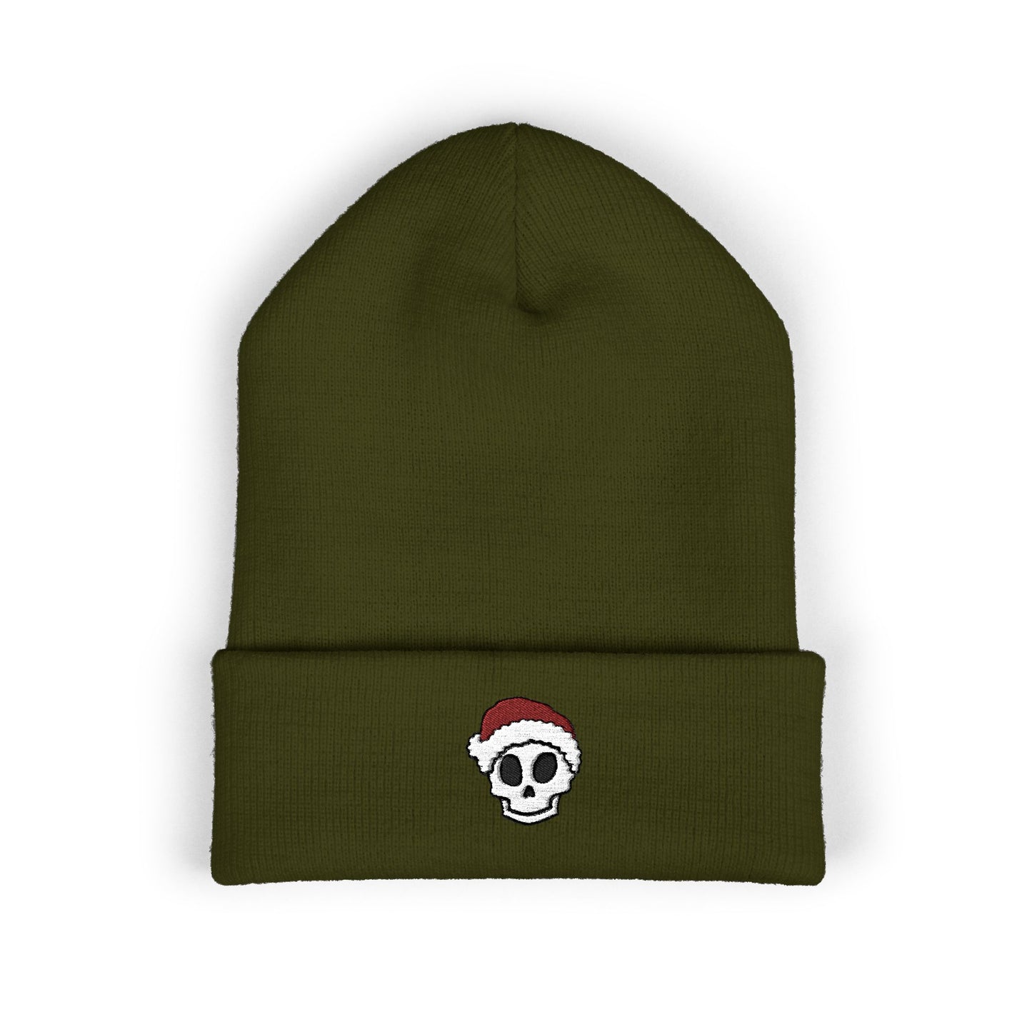 Embroidered Skull Santa Beanie Gift For Sister Christmas Cuffed Hat Present For Brother Gothic Winter Accessory Cozy Unisex Streetwear Style