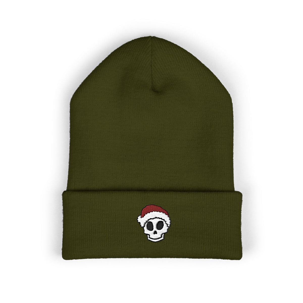 Embroidered Skull Santa Beanie Gift For Sister Christmas Cuffed Hat Present For Brother Gothic Winter Accessory Cozy Unisex Streetwear Style