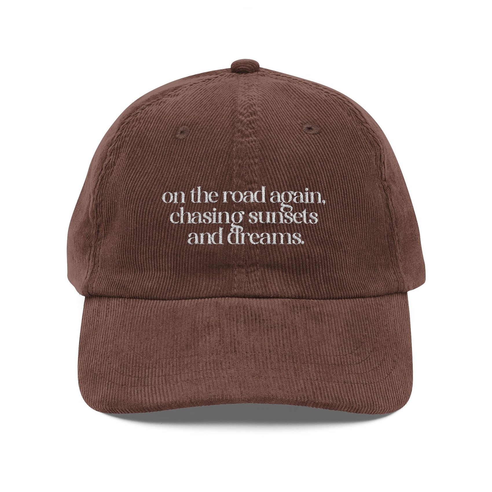 Travel Embroidered Hat Gift For Traveler Corduroy Hat Road Trip Aesthetic Cap For Adventure Lovers Brown Vintage Cap Wanderlust Gift  Cap
