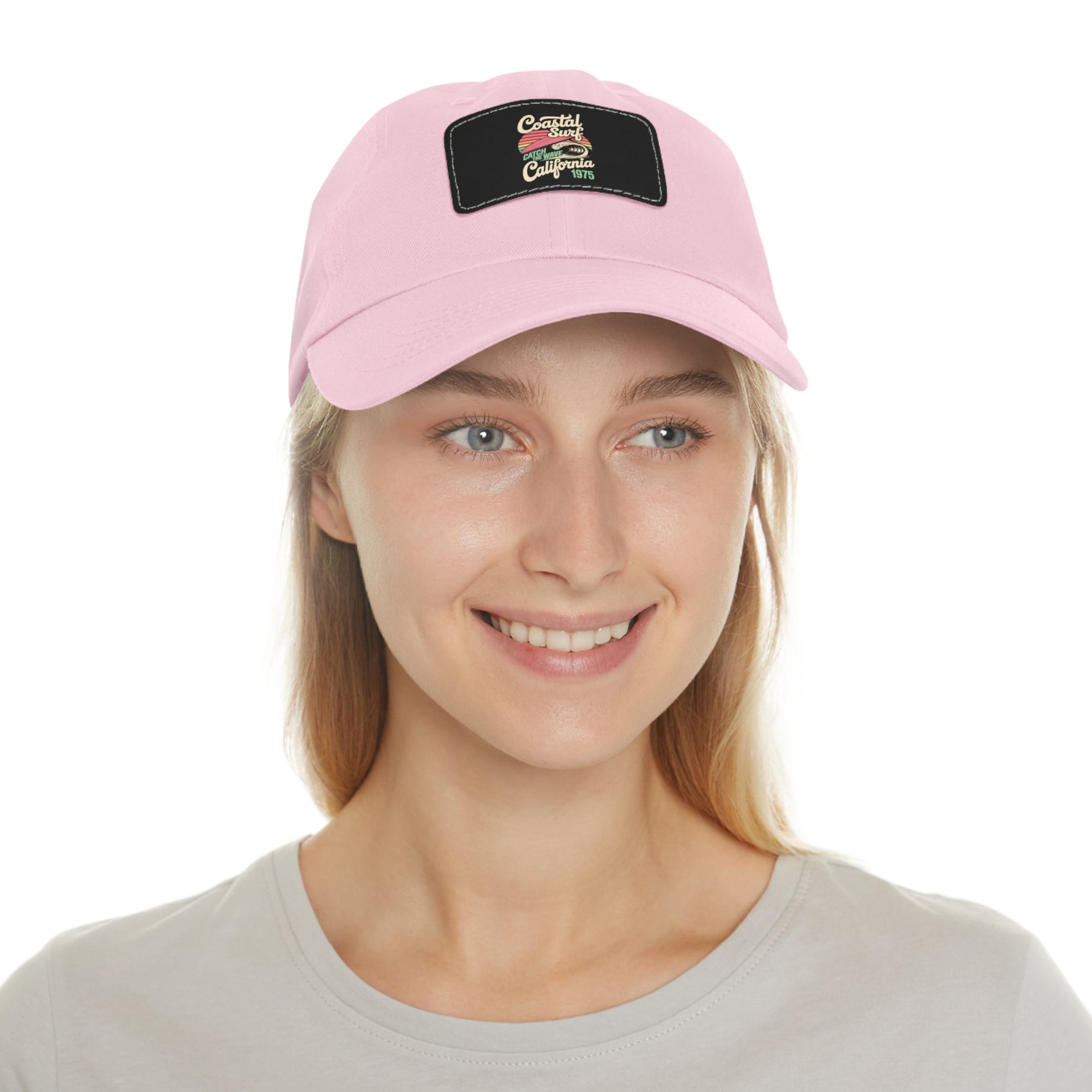 Coastal Surf Hat California Cap Gift For Surfers Hat Leather Patch Hat Pink Beach Hat Gift For Travelers Summer Travel Hat Retro Gift