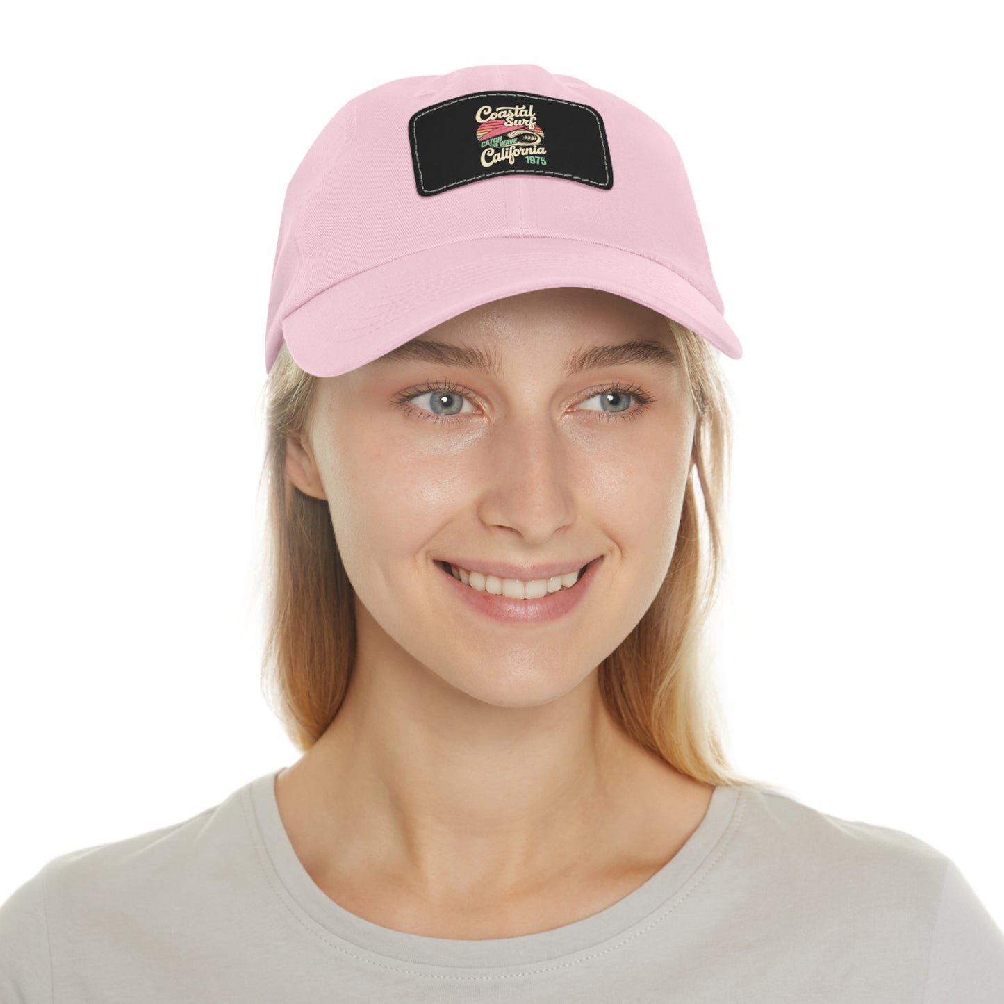 Coastal Surf Hat California Cap Gift For Surfers Hat Leather Patch Hat Pink Beach Hat Gift For Travelers Summer Travel Hat Retro Gift