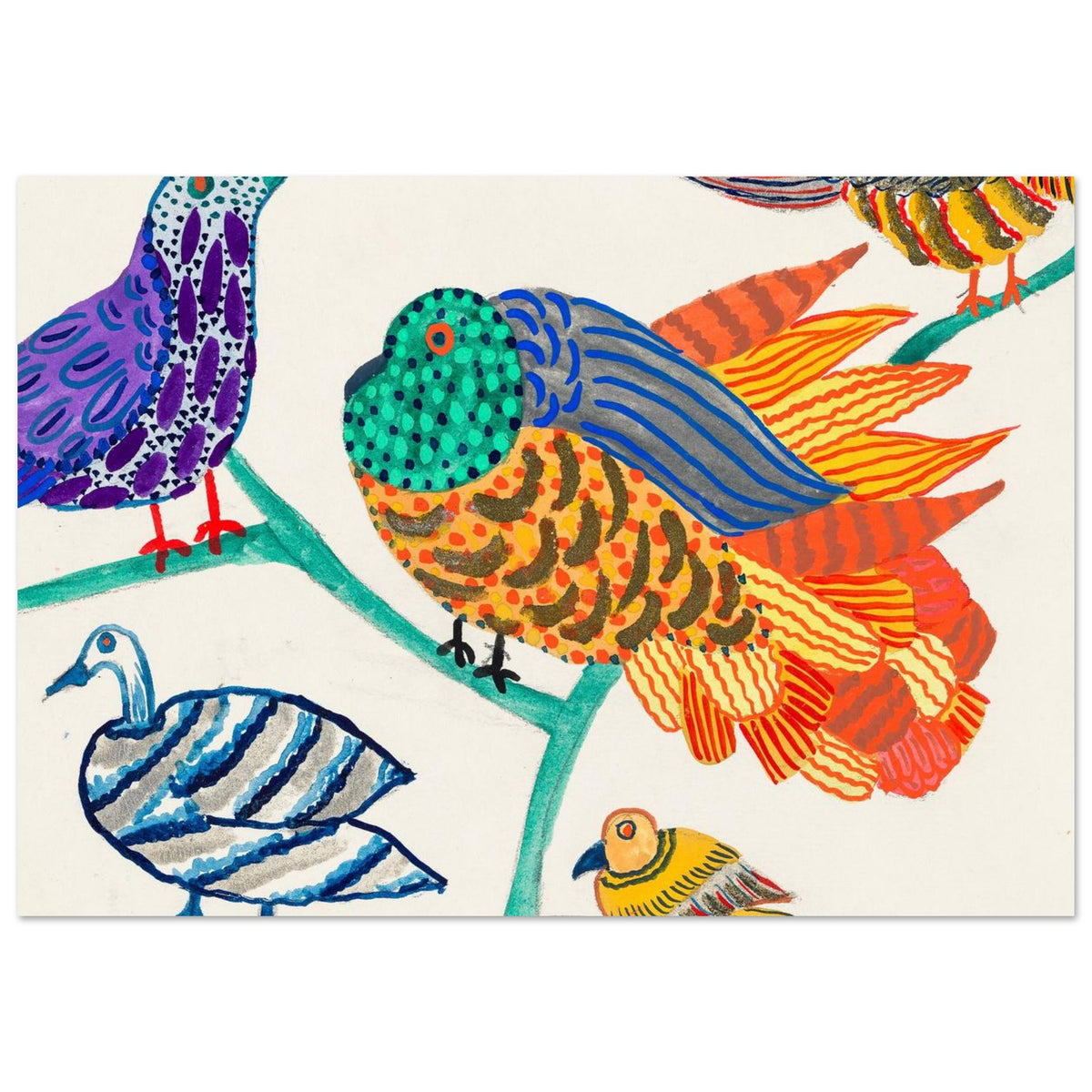 Vibrant Folk Art Birds Foam Board Print - Colorful Home Decor PD_303