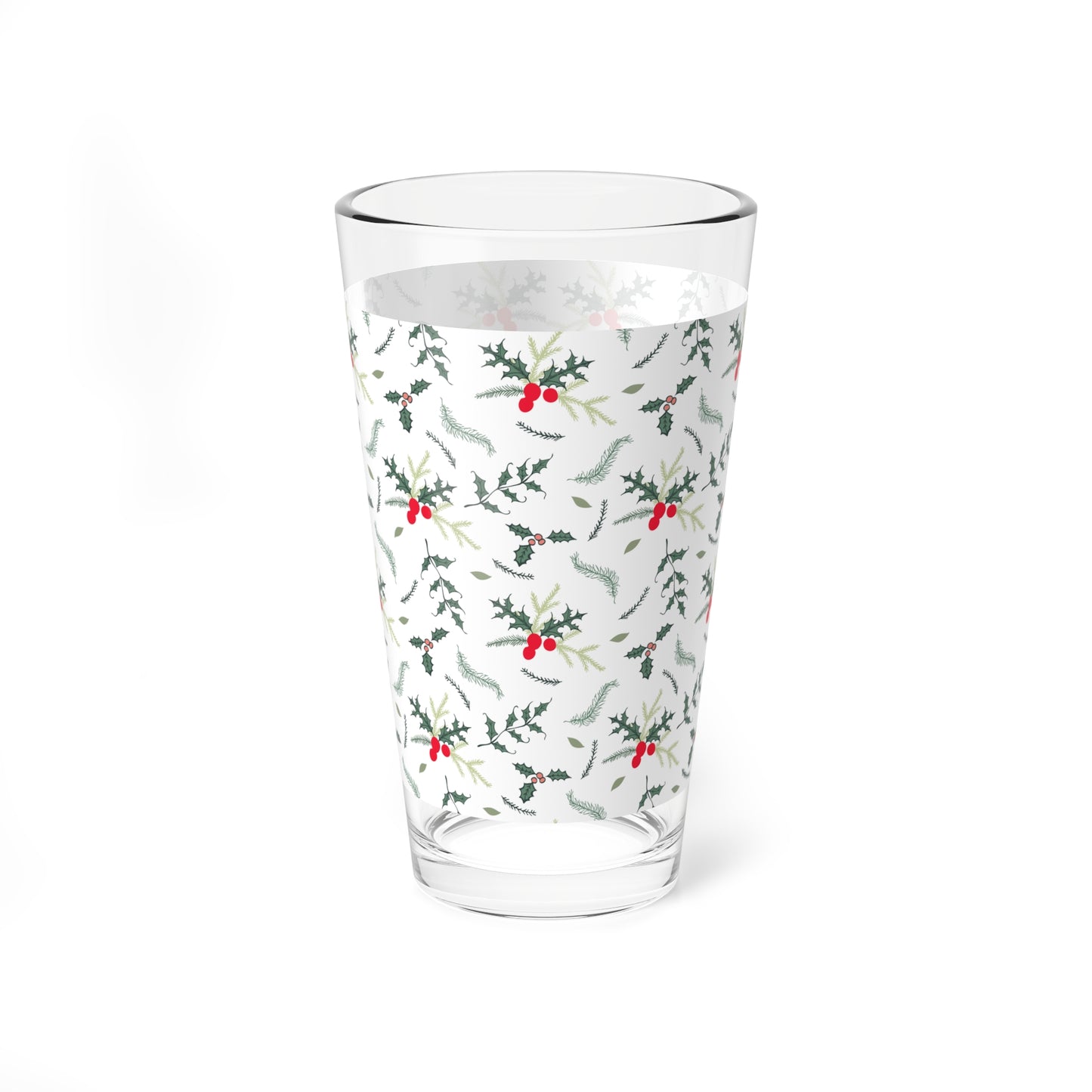 Holly Botanical Mixing Glass Gift For Couple Christmas Barware Present For Friends Evergreen Berry Pint Cup Festive Winter Host Accessory