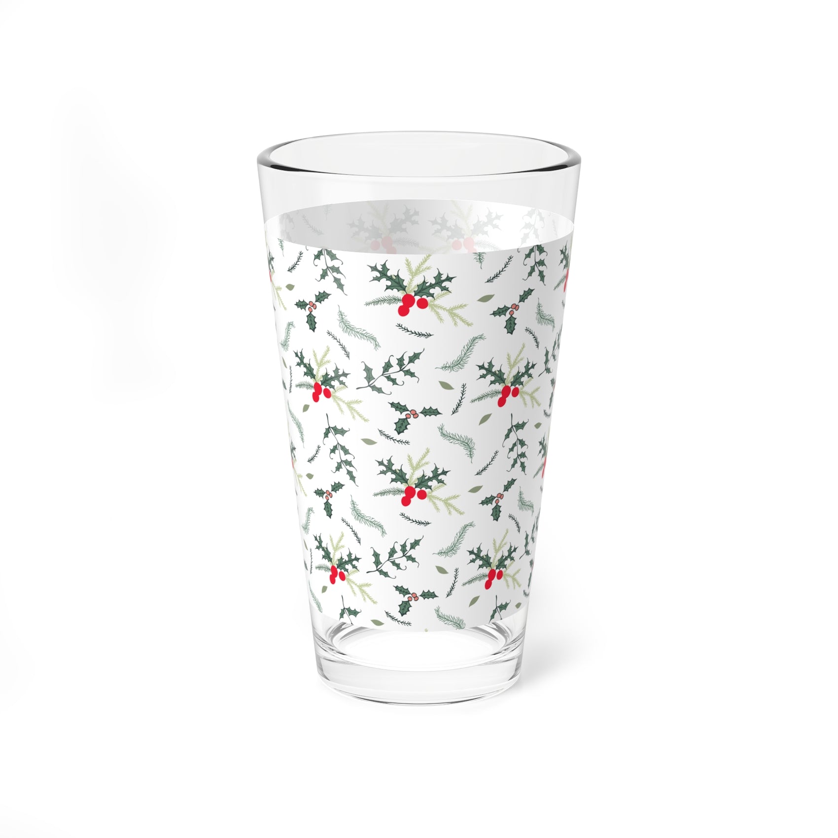 Holly Botanical Mixing Glass Gift For Couple Christmas Barware Present For Friends Evergreen Berry Pint Cup Festive Winter Host Accessory