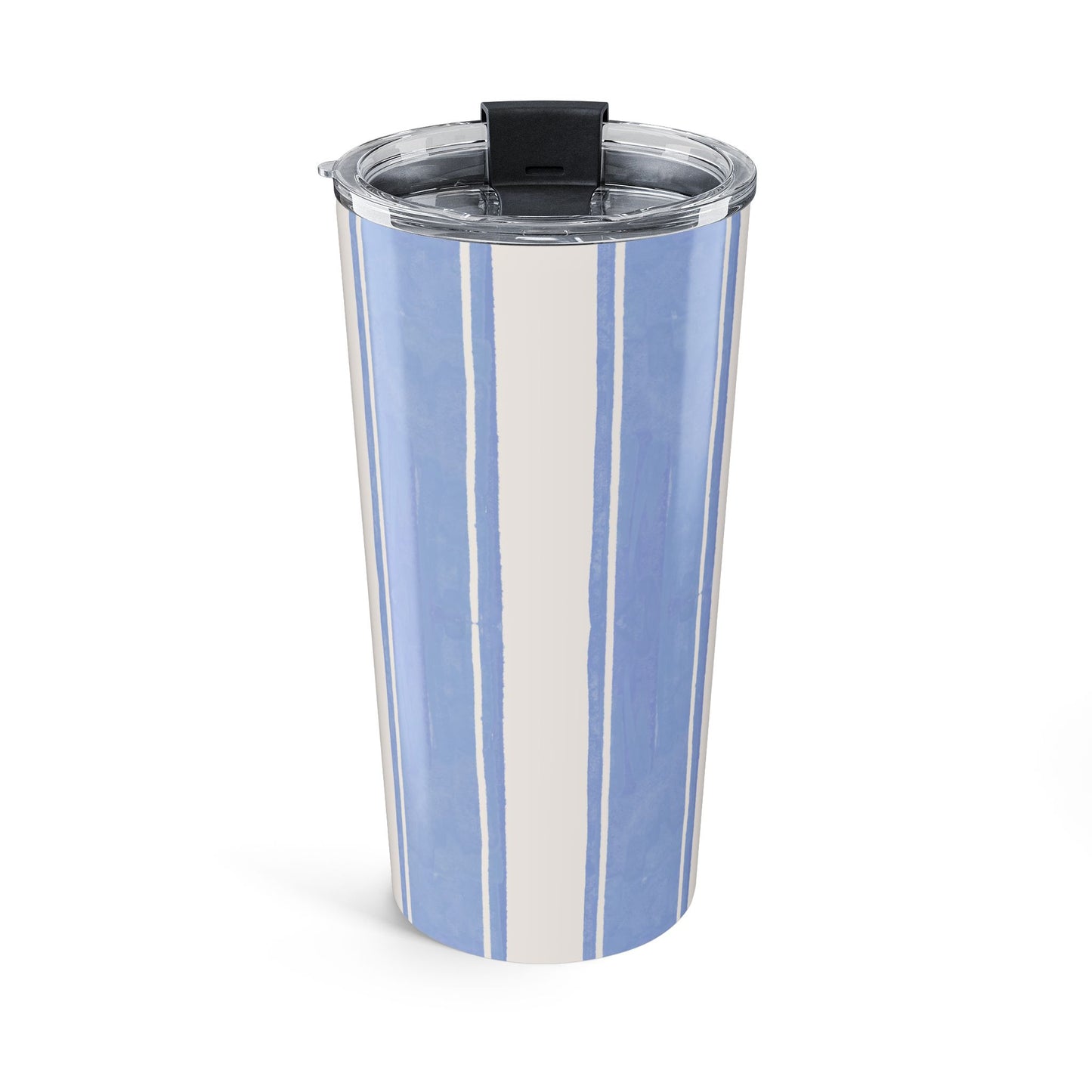 Blue Striped Coastal Tumbler for Beach Lovers Nautical Travel Mug Summer Vacation Gift Ocean Inspired Coffee Cup Gift For Her Birthday