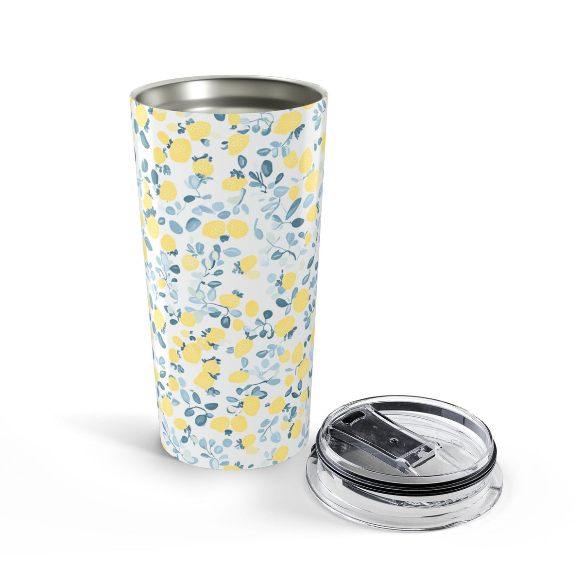 Lemon Floral Tumbler Cup Gift For Sister Cute Summer Drink Tumbler For Traveler Gift Cottagecore Travel Mug Yellow Citrus Coffee Cup Gift