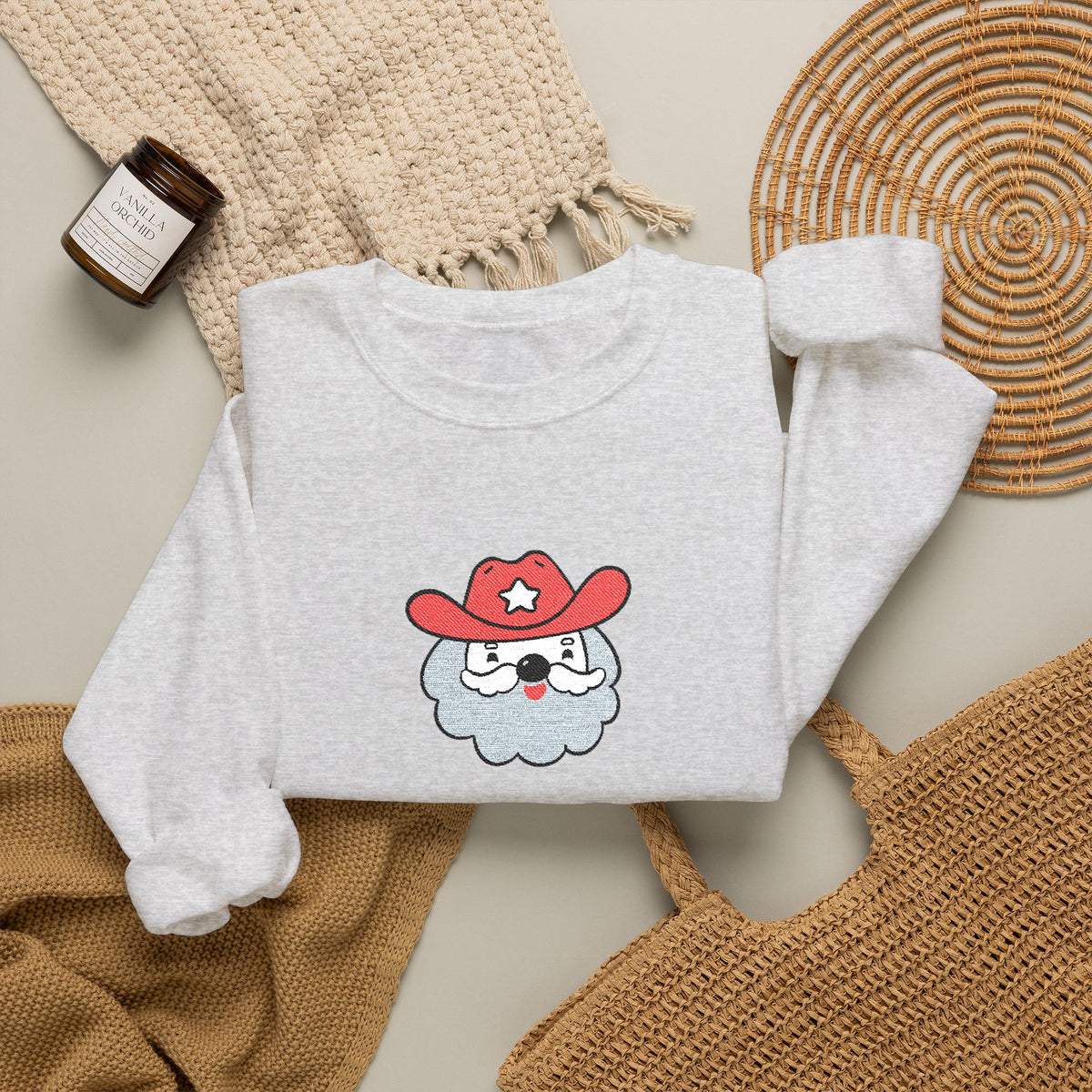 Embroidered Cowboy Santa Sweatshirt For Her Western Christmas Crewneck Gift For Mom Country Holiday Pullover Best Friend Winter Top For Wife