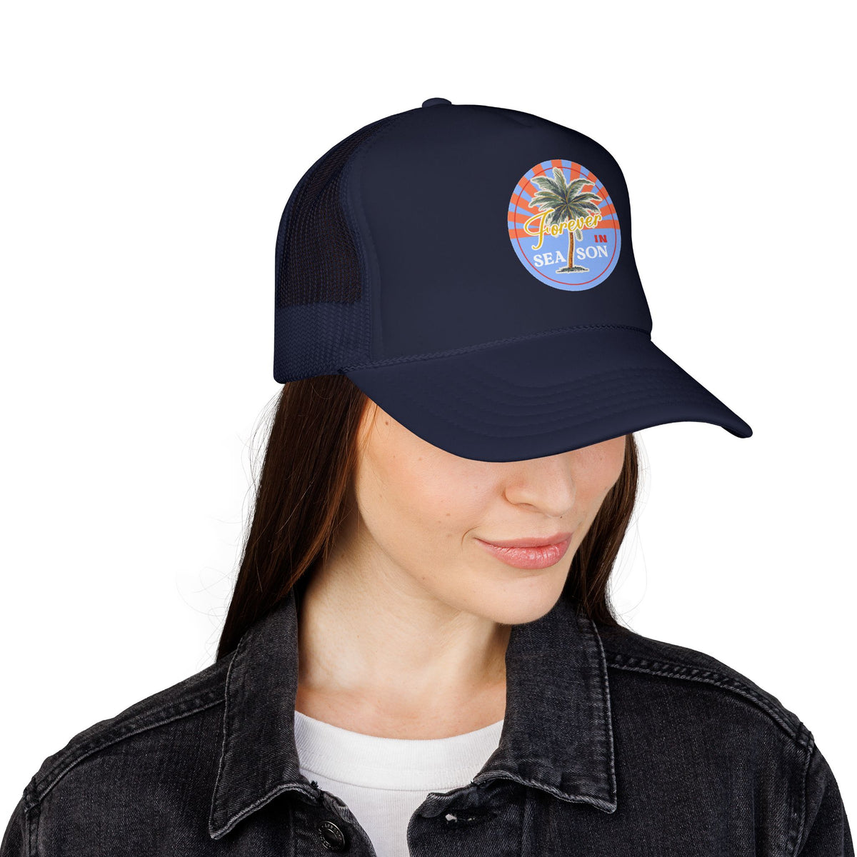 Palm Beach Trucker Hat For Girlfriend Retro Tropical Cap Coastal Vacation Headwear Mesh Snapback For Mom Island Escape Fashion Gift Style