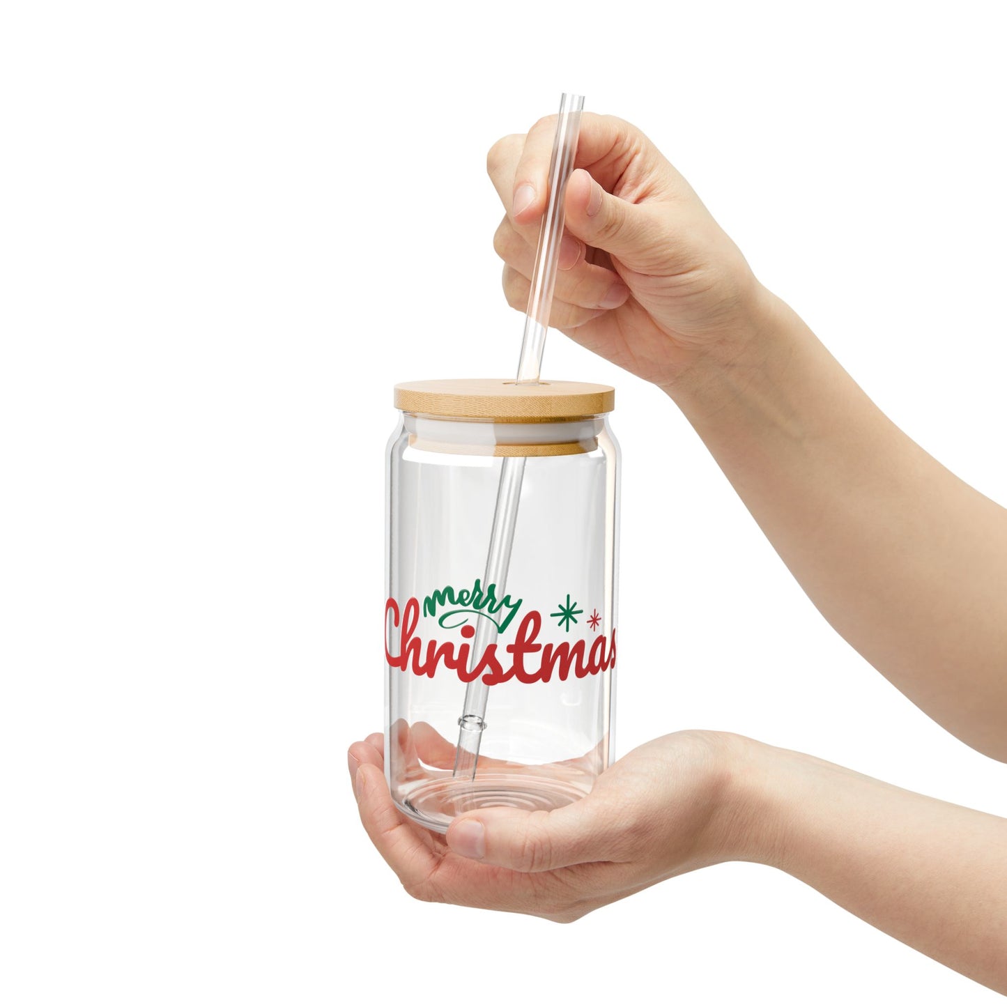 Merry Christmas Sipper Glass Gift For Cousin Holiday Iced Coffee Cup Present For Mentor Bamboo Lid Tumbler Cute Winter Drinkware Style Chic