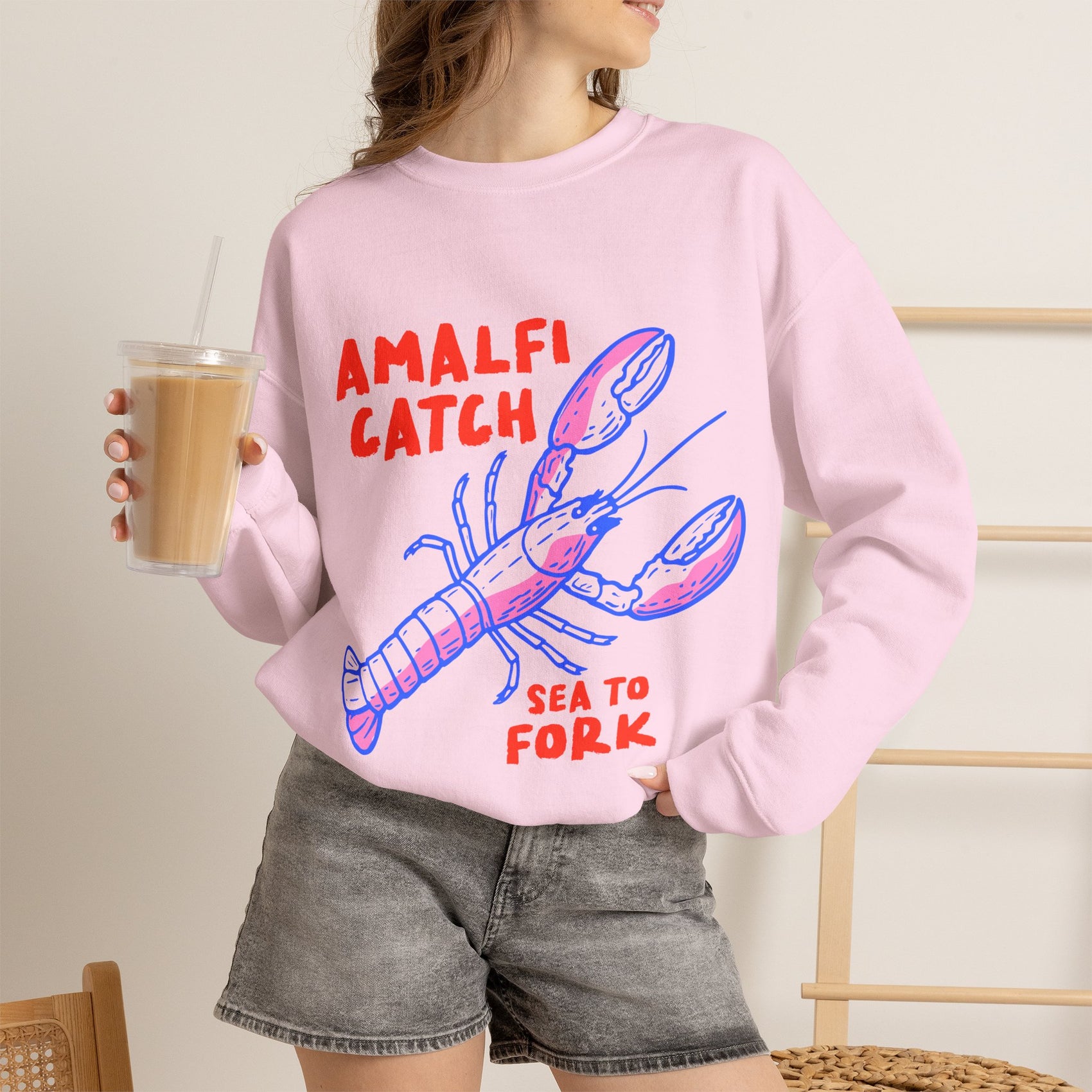 Amalfi Coast Sweatshirt Italy Inspired Top Seafood Graphic Pullover Gift For Italy Lover Mediterranean Vacation Crewneck Italian Souvenir