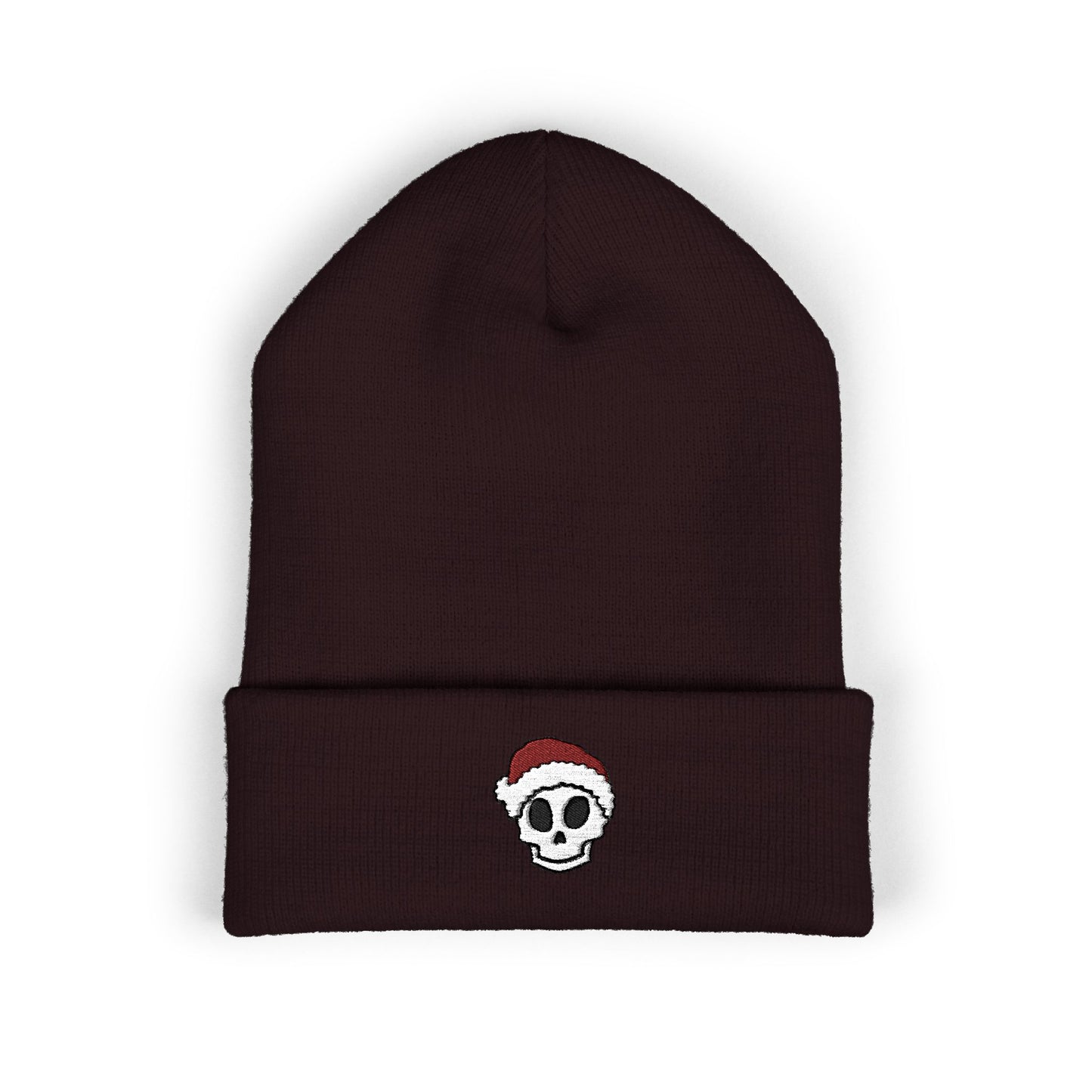 Embroidered Skull Santa Beanie Gift For Sister Christmas Cuffed Hat Present For Brother Gothic Winter Accessory Cozy Unisex Streetwear Style