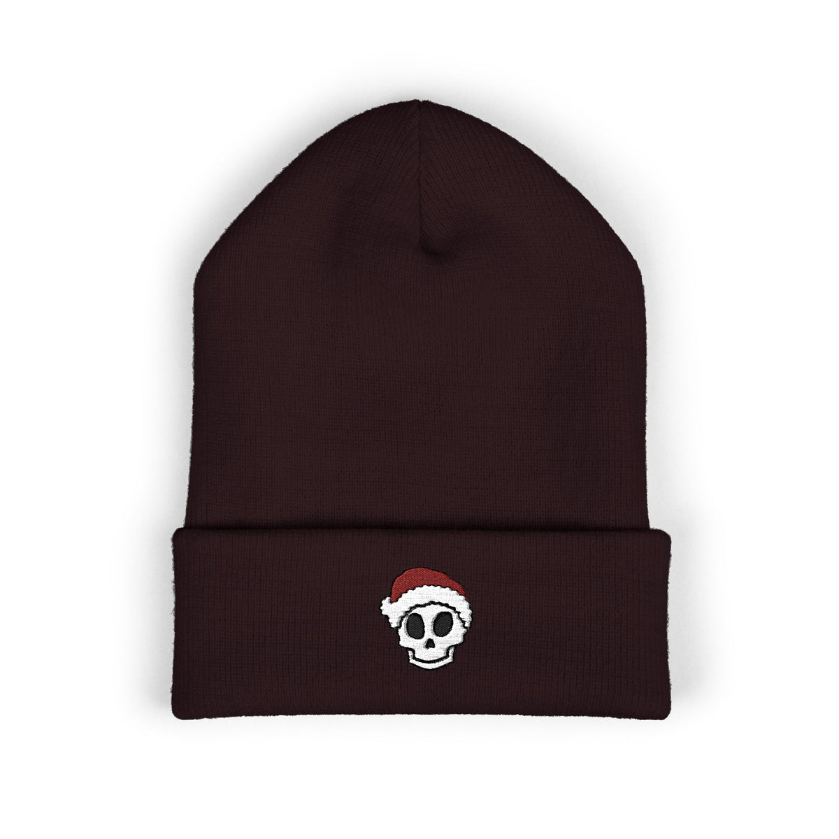 Embroidered Skull Santa Beanie Gift For Sister Christmas Cuffed Hat Present For Brother Gothic Winter Accessory Cozy Unisex Streetwear Style