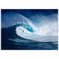 Unframed poster showing a surfer inside a giant curling blue wave with white spray