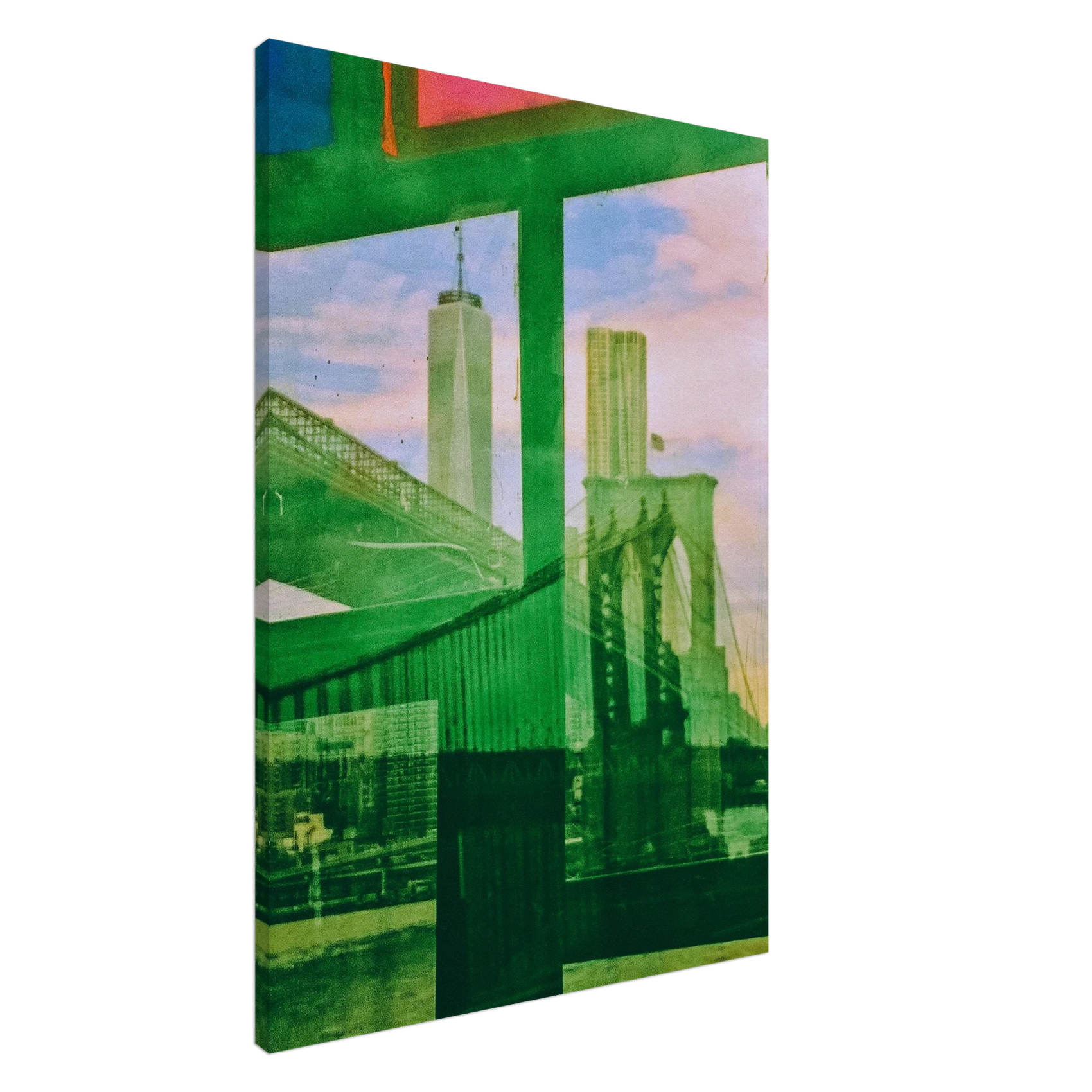 CANVAS - PD_ - Neon City Reflections: Brooklyn Bridge & NYC Skyscrapers Premium Canvas Art Print