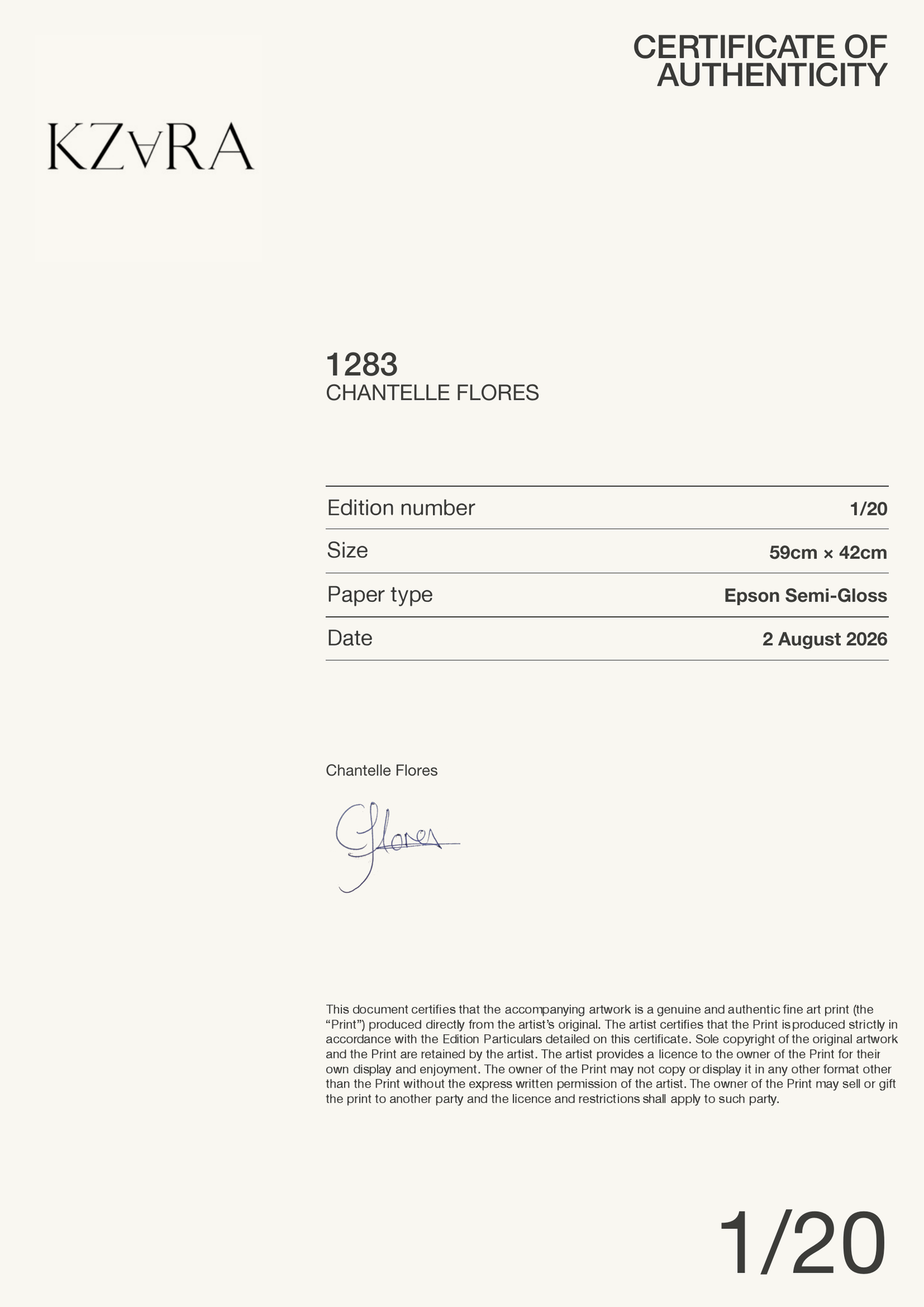 1283 — Certificate of Authenticity