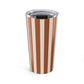 Striped Tumbler Gift For Coffee Lover Brown Travel Cup Office Drinkware Present Retro Mug Commuter Essential Neutral Kitchen Style Cup Her
