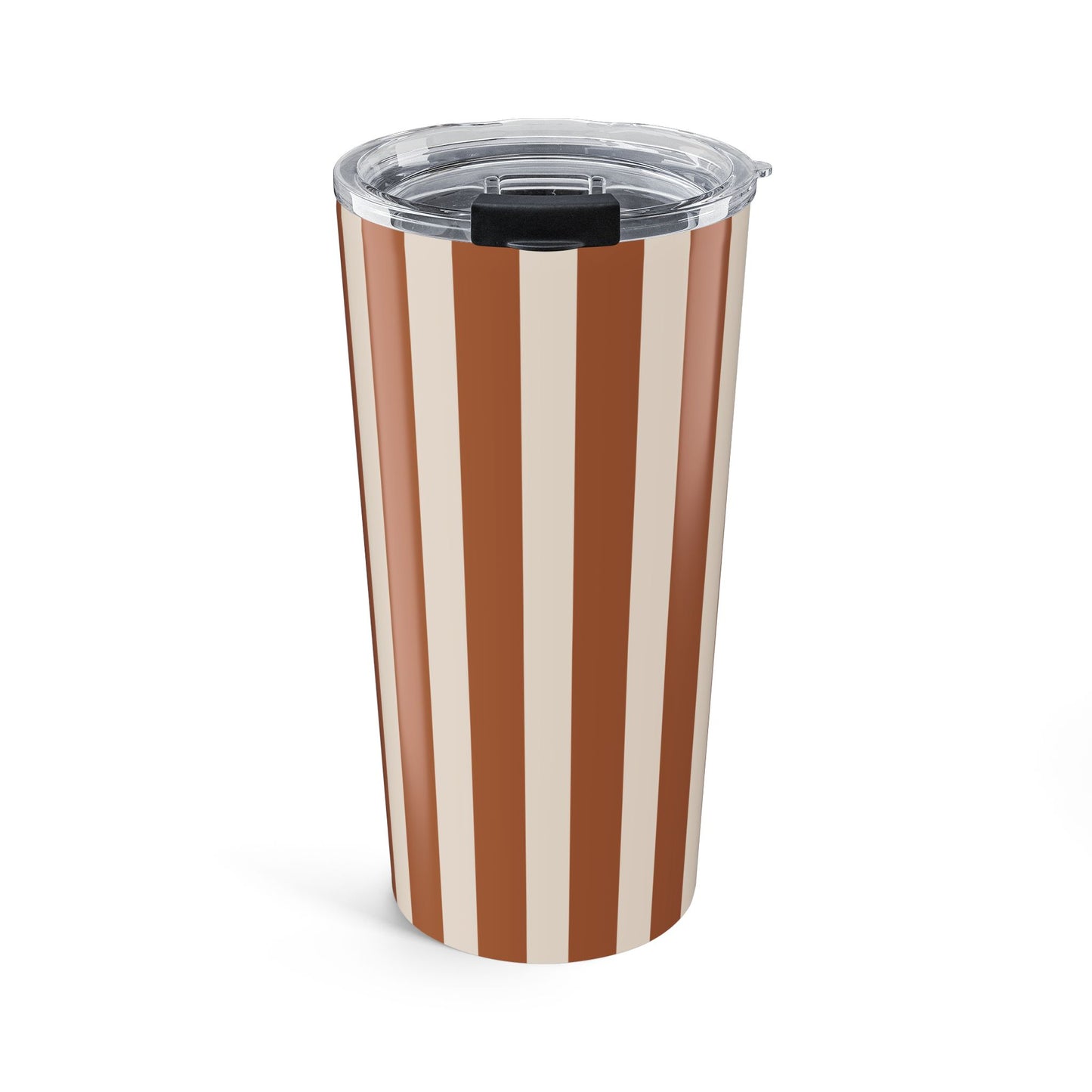 Striped Tumbler Gift For Coffee Lover Brown Travel Cup Office Drinkware Present Retro Mug Commuter Essential Neutral Kitchen Style Cup Her