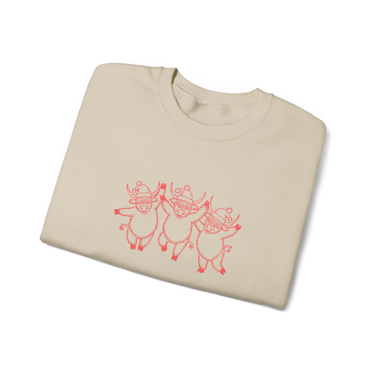 Dancing Highland Cow Christmas Sweatshirt Gift For Girlfriend Holiday Present For Mom Cute Festive Winter Pullover Top Seasonal Outfit Style