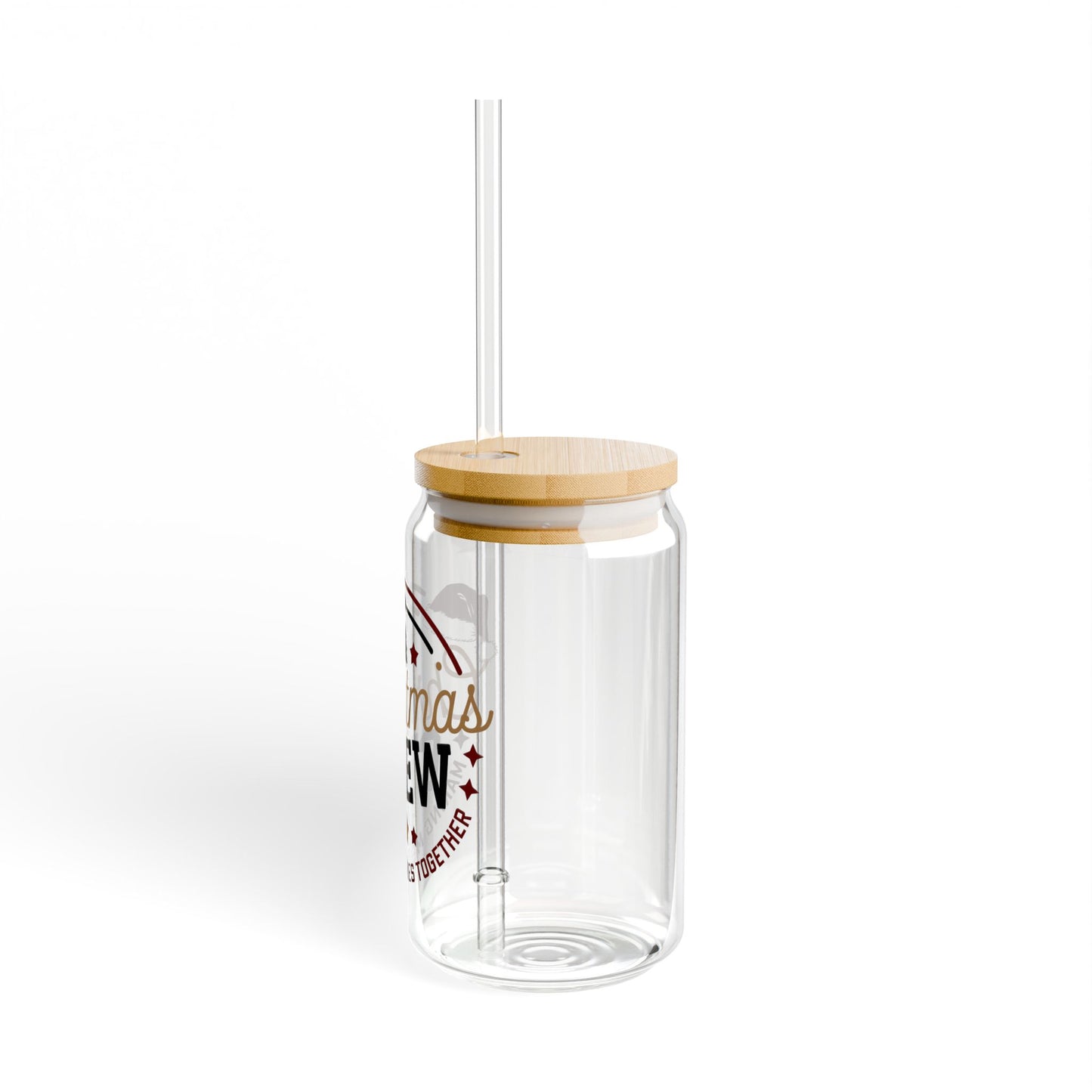 Christmas Crew Glass Cup Gift For Sister Holiday Sipper With Bamboo Lid Festive Drinkware Present For Best Friend Family Party Style Charm