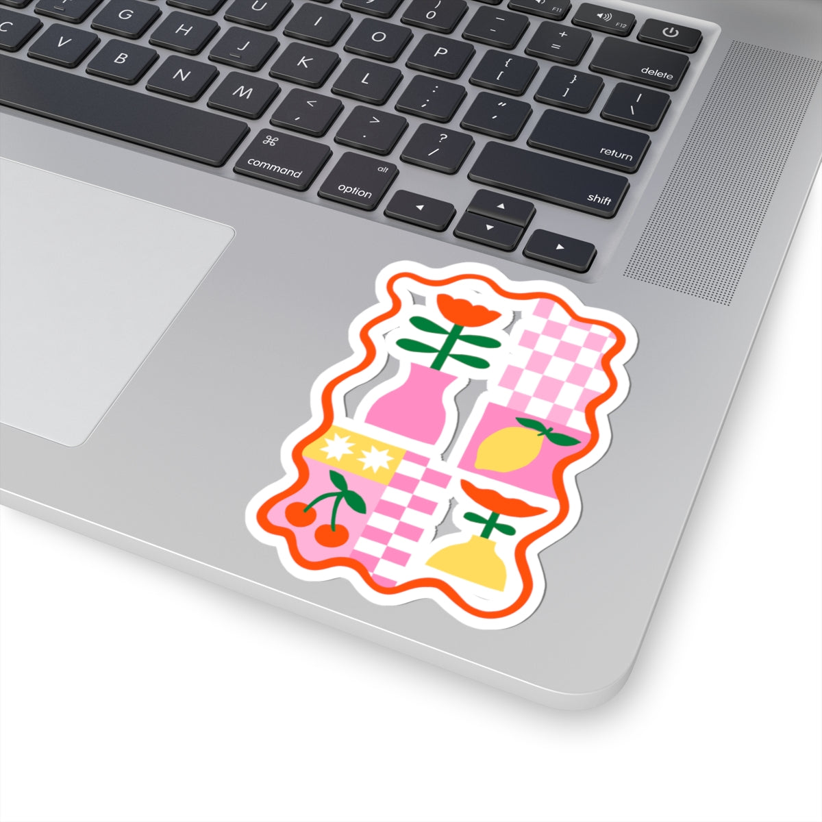 Pink Checkerboard Sticker Plant Lover Gift Retro Floral Decor Summer Travel Accessory Journal Decal Foodie Present Cute Laptop Accent Gift