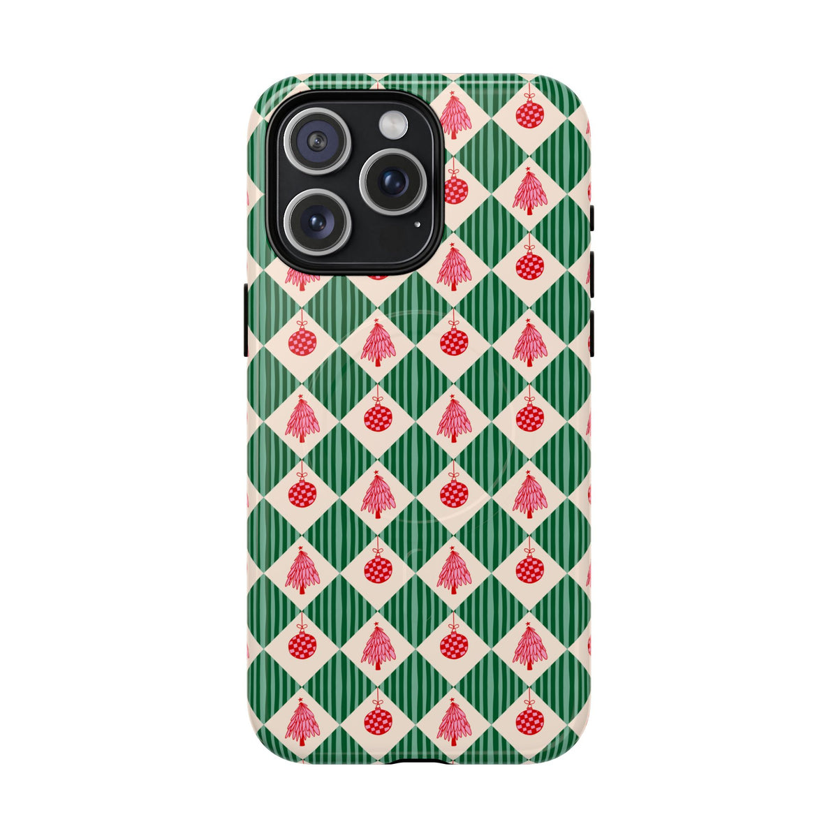 Christmas Ornament Phone Case Gift For Sister Magnetic iPhone Cover Holiday Harlequin Pattern Tough Protective Winter Accessory Style Charm