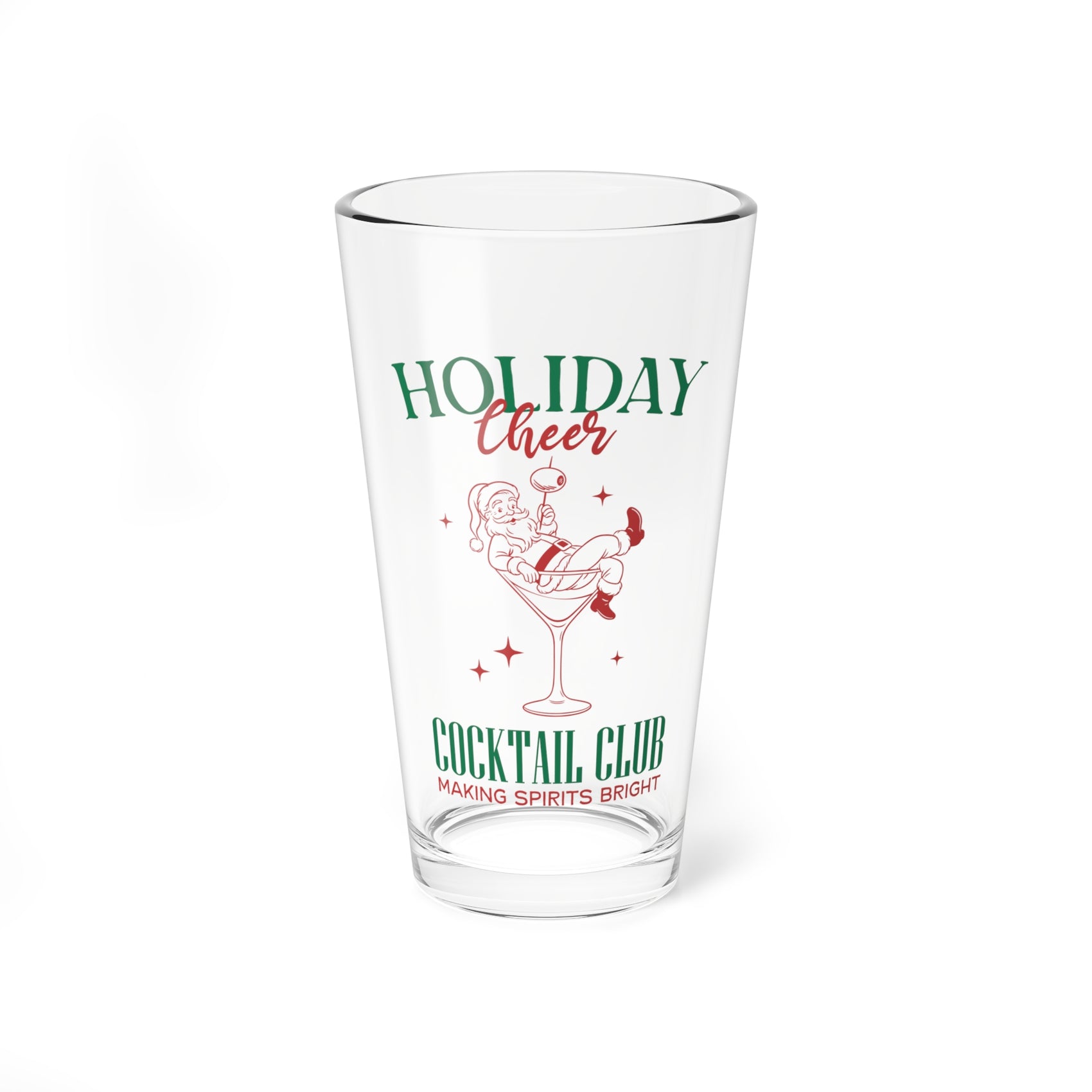Holiday Cheer Mixing Glass Gift For Girlfriend Christmas Cocktail Tumbler Present For Coworker Retro Santa Barware Festive Party Keepsake