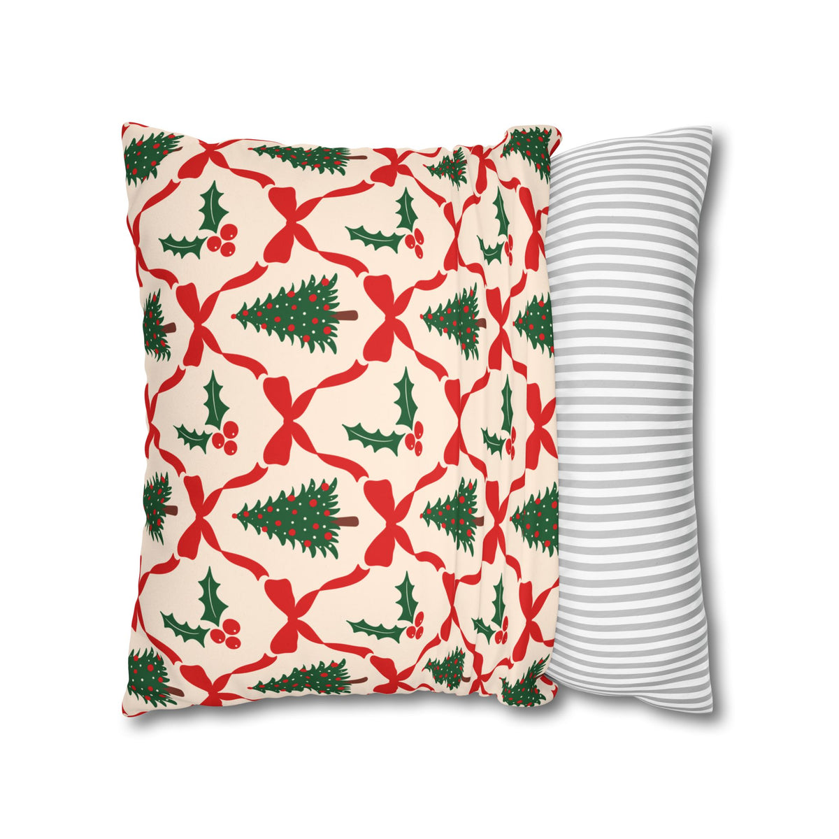 Christmas Tree Pillowcase Gift For Mom Holiday Cushion Cover Present For Sister Red Bow Faux Suede Winter Home Decor Cozy Sofa Accent Style