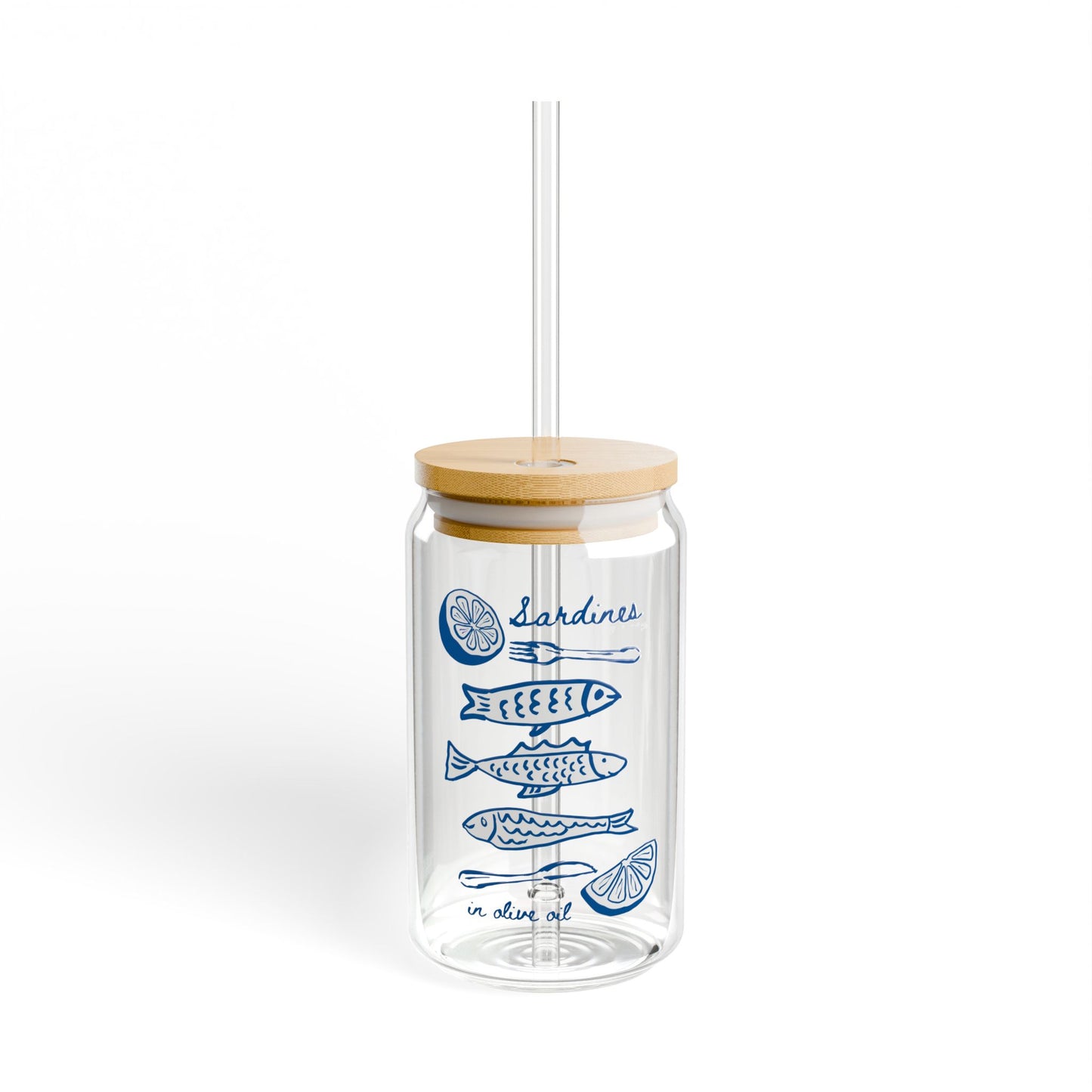Sardine Glass Cup Coastal Coffee Tumbler Gift For Italy Lover Amalfi Coast Gift Cute Seafood Drinkware Euro Summer Cup