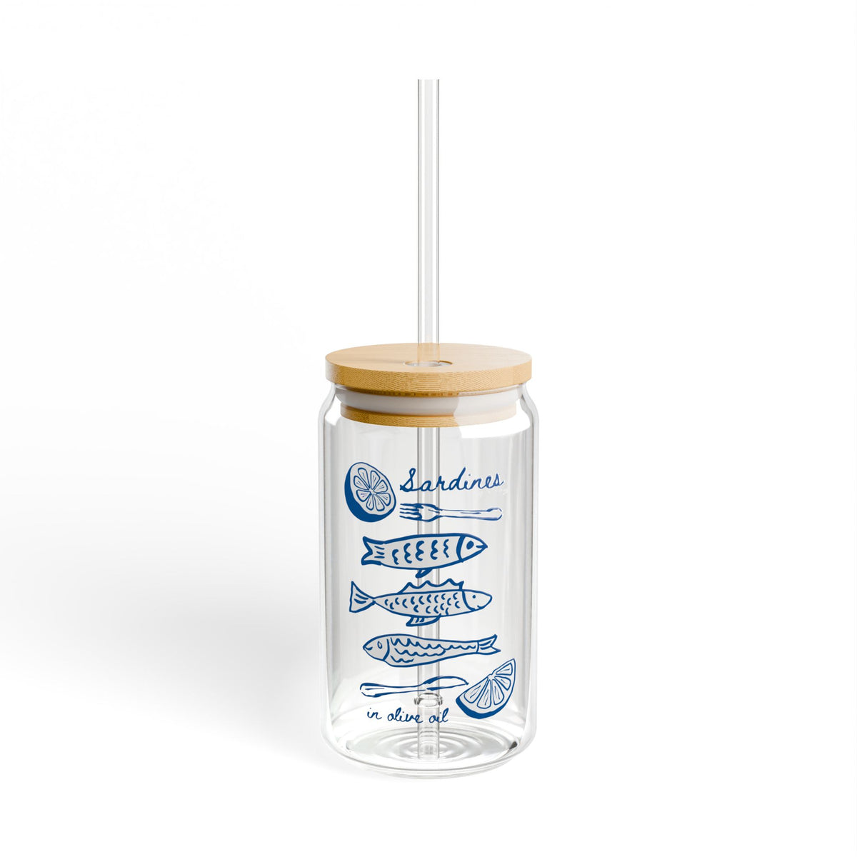 Sardine Glass Cup Coastal Coffee Tumbler Gift For Italy Lover Amalfi Coast Gift Cute Seafood Drinkware Euro Summer Cup