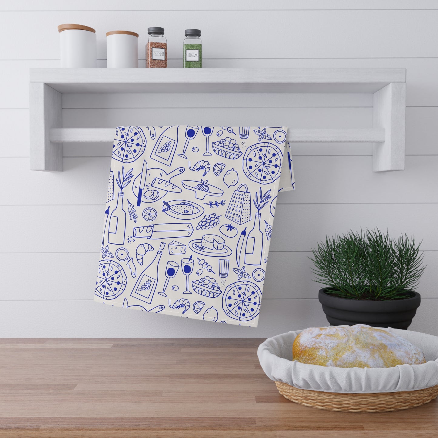 Italian Kitchen Towel For Foodie Gift For Chef Tea Towel Mediterranean Kitchen Decor Housewarming Gift Blue Cooking Linen Home Gift For Cook