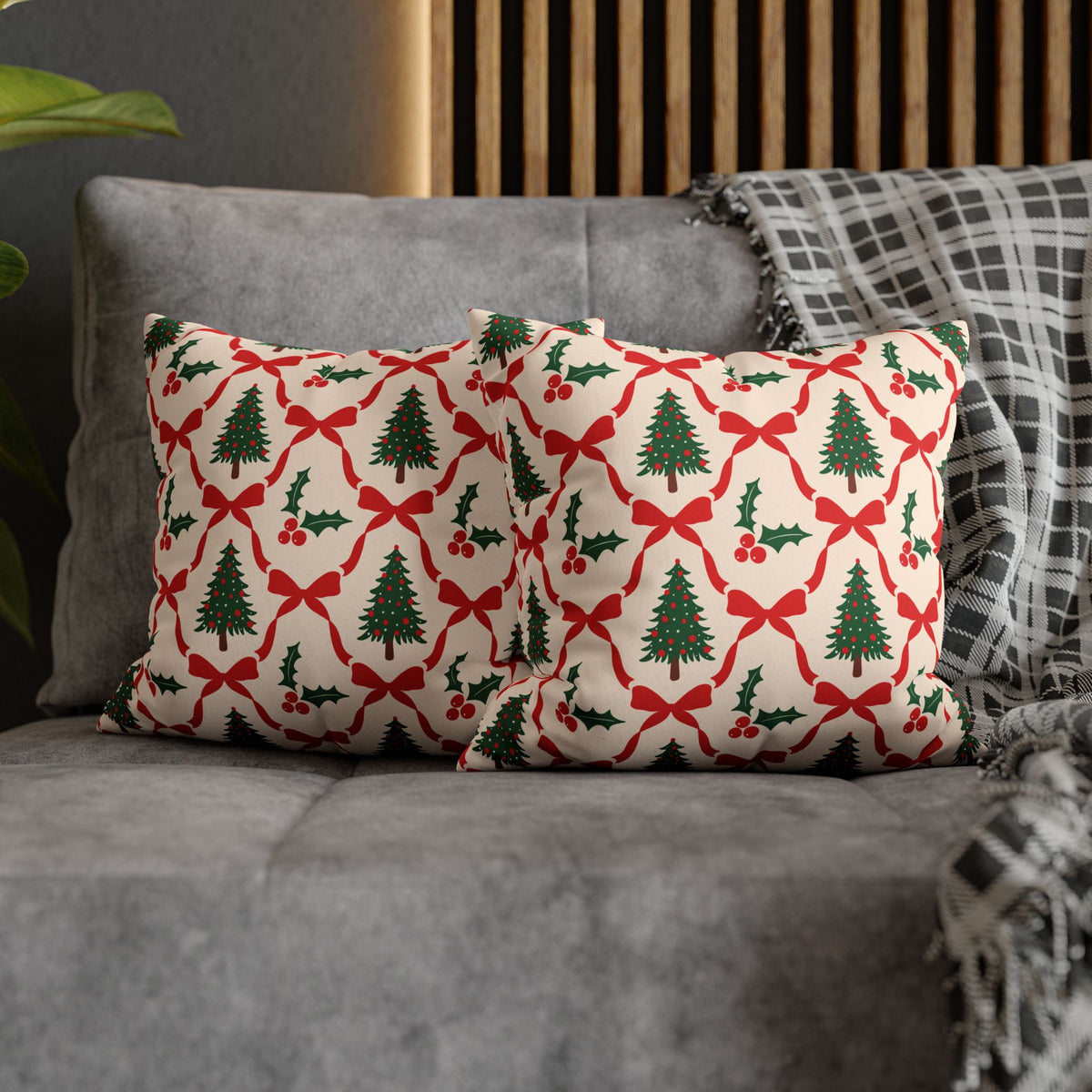 Christmas Tree Pillowcase Gift For Mom Holiday Cushion Cover Present For Sister Red Bow Faux Suede Winter Home Decor Cozy Sofa Accent Style