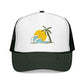 Tropical Trucker Hat Palm Wave Cap Vacation Headwear Coastal Escape Gift Mesh Snapback Island Sunset Fashion Accessory For Dad Beach Style