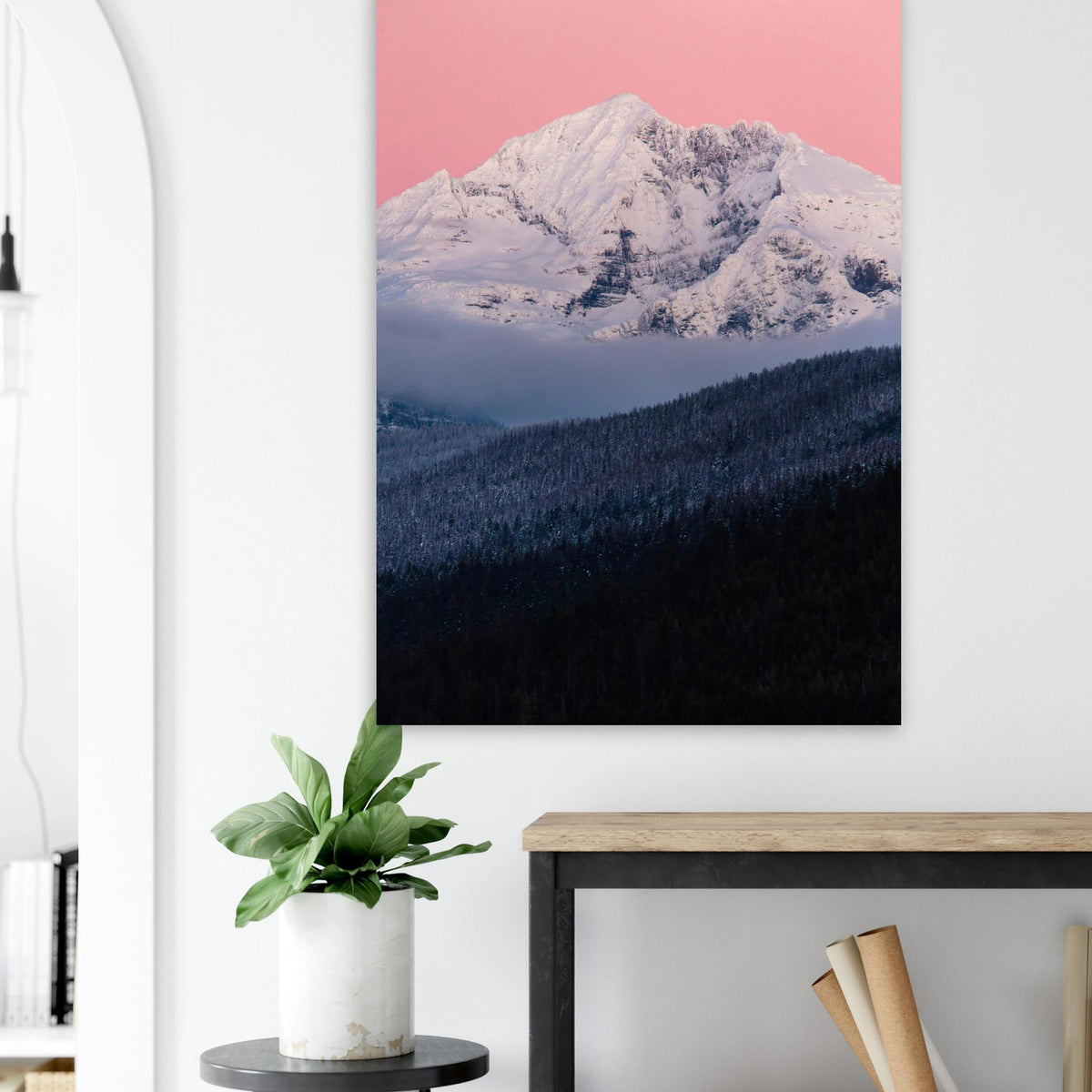 Pink Mountain Wall Art Poster Snowy Gunsight Mountain Landscape Blush Sky Nature Decor #PD_305 product image