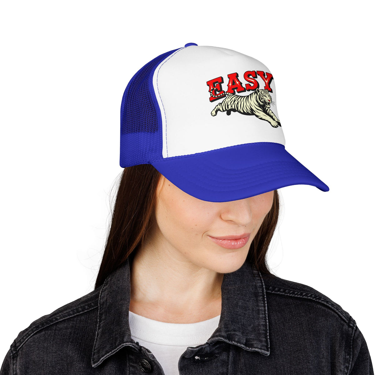 Easy Tiger Trucker Hat For Men White Animal Cap Gift For  Mom Tiger Lover Retro Sport Hat Casual Summer Outfit Cap for Sister