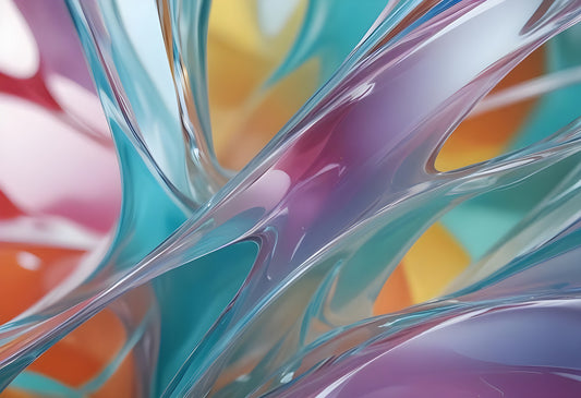 Abstract flow of teal and blue shapes blending together with soft curves and reflections