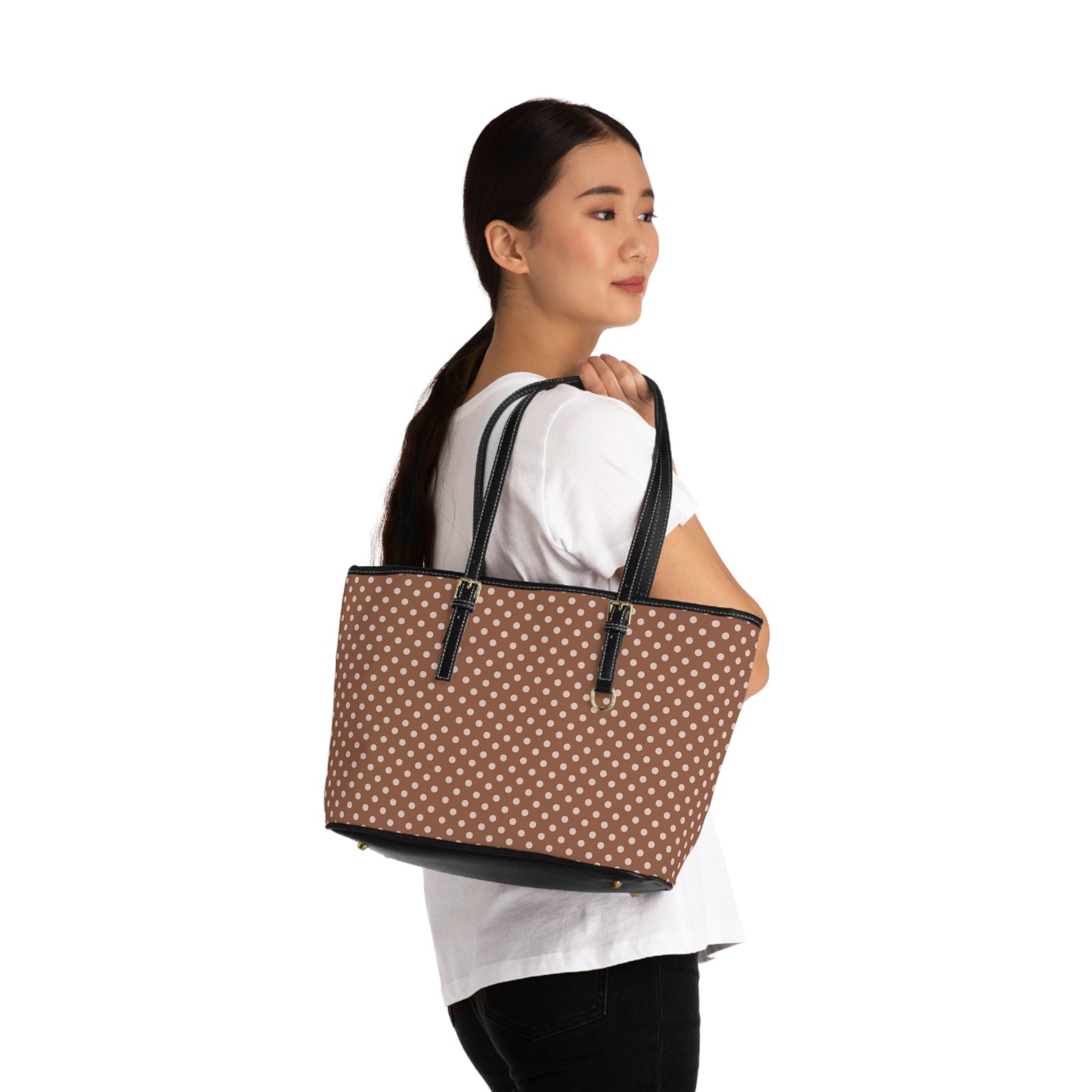 Polka Dot Shoulder Bag Fall Fashion Gift Brown Tote Everyday Purse Work Accessory Autumn Outfit Shopper Birthday Present Womens Wardrobe