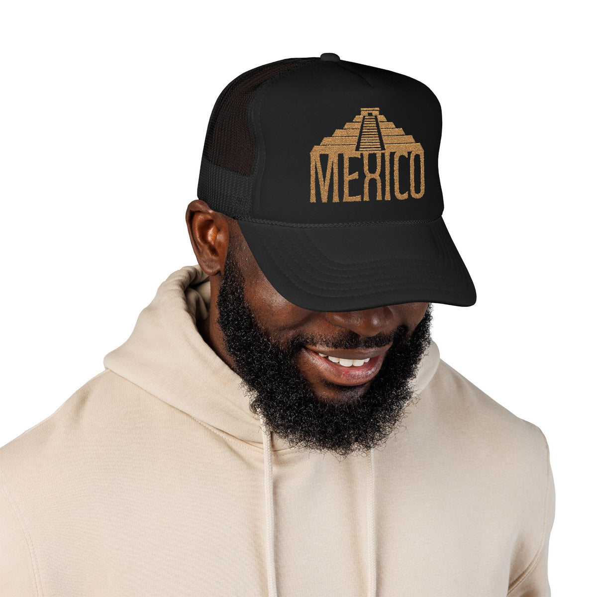 Embroidered Mexico Hat Gift For Travelers Cap Pyramid Embroidered Hat For Mexico Lovers Gift Golden Trucker Foam Mesh Cap Mexico Travel Gift