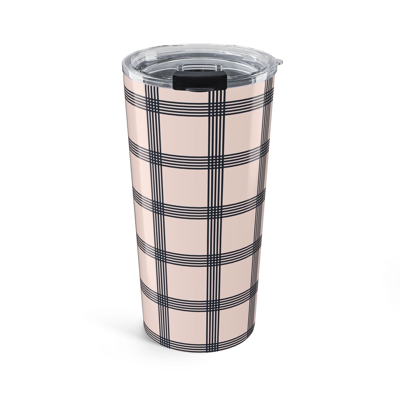 Gingham Tumbler For Business Woman Gift, Mug Beige Black Plaid Drinking Cup For The Minimalist, Portable Drinkware Minimalist Checkered