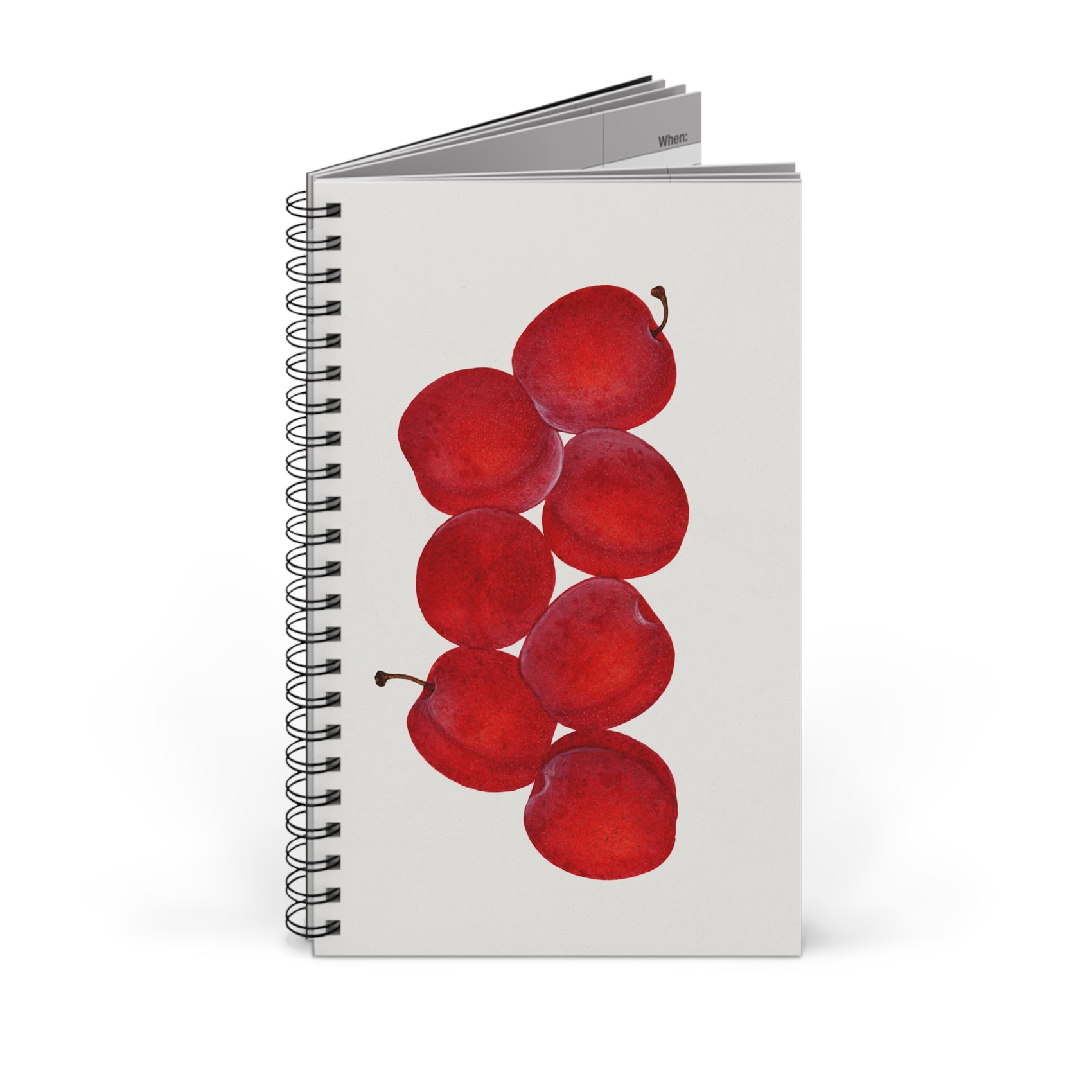Red Plum Journal Watercolor Fruit Lined Notebook Minimalist Kitchen Stationery Spiral Writing Book Foodie Gift For Gardener Summer Notes