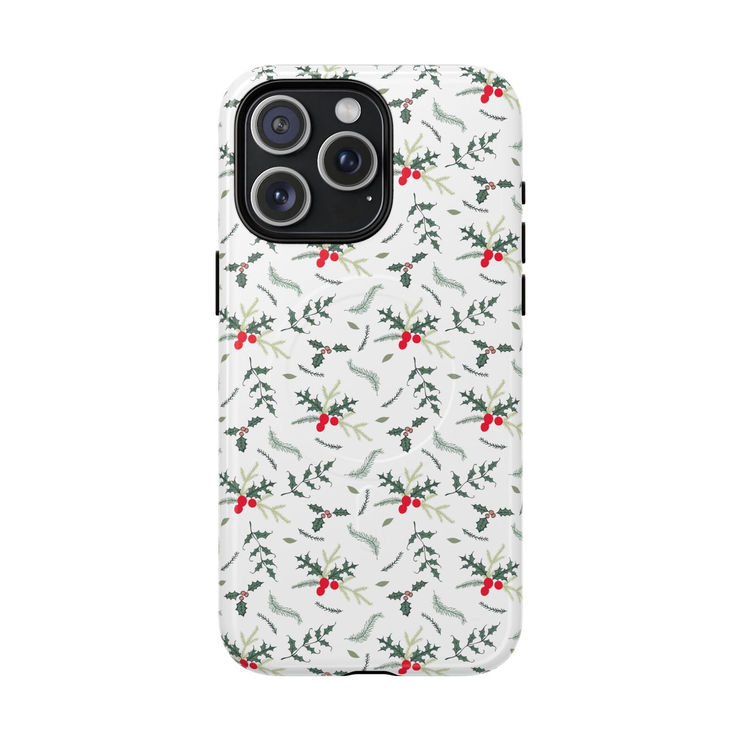 Holly Berry Christmas Phone Case Gift For Sister Magnetic iPhone Cover Winter Botanical Pattern Tough Protective Accessory For Her Style