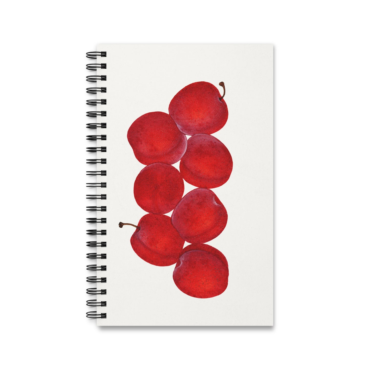 Red Plum Journal Watercolor Fruit Lined Notebook Minimalist Kitchen Stationery Spiral Writing Book Foodie Gift For Gardener Summer Notes