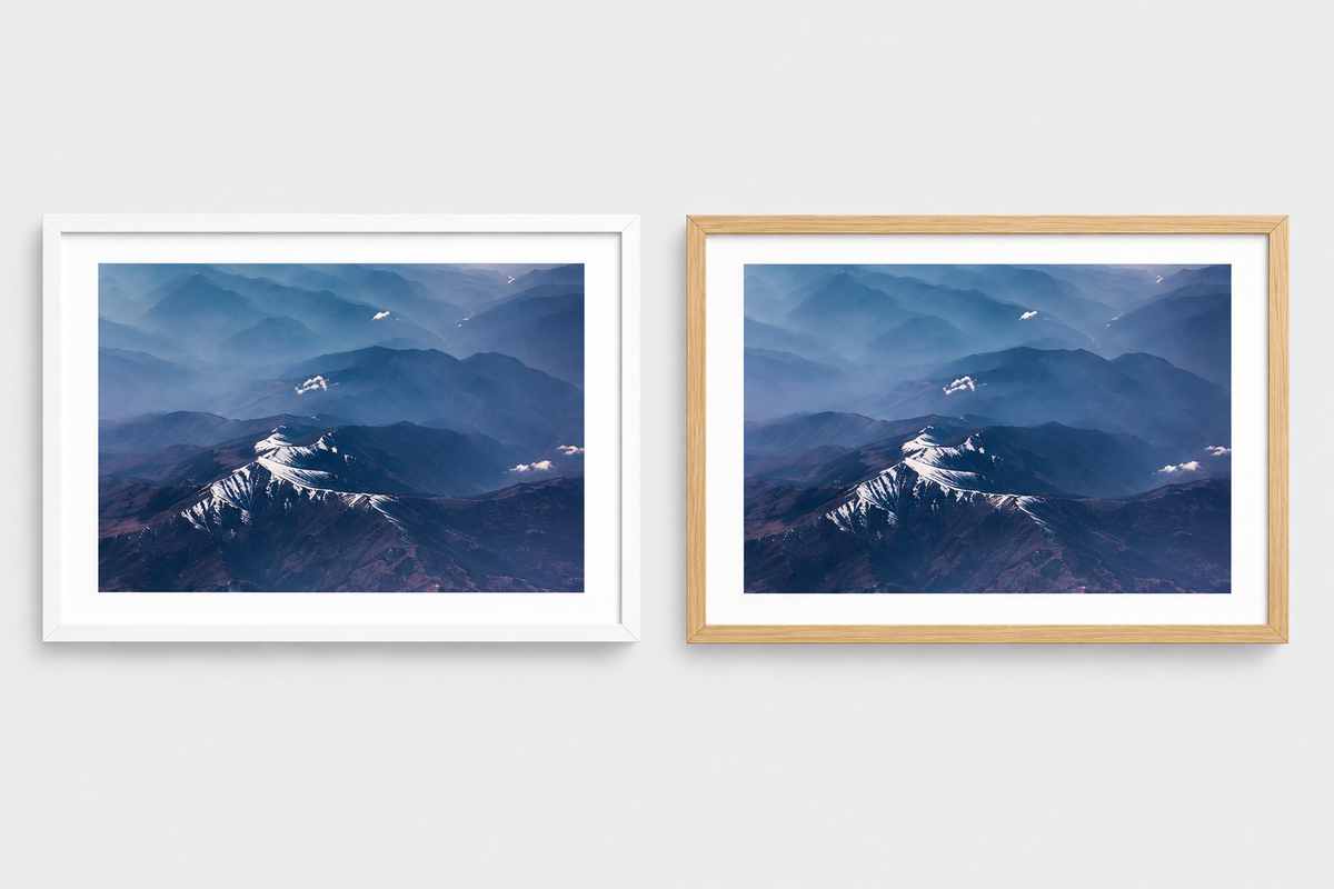 Himalayas Print 97 white and oak frame mockup