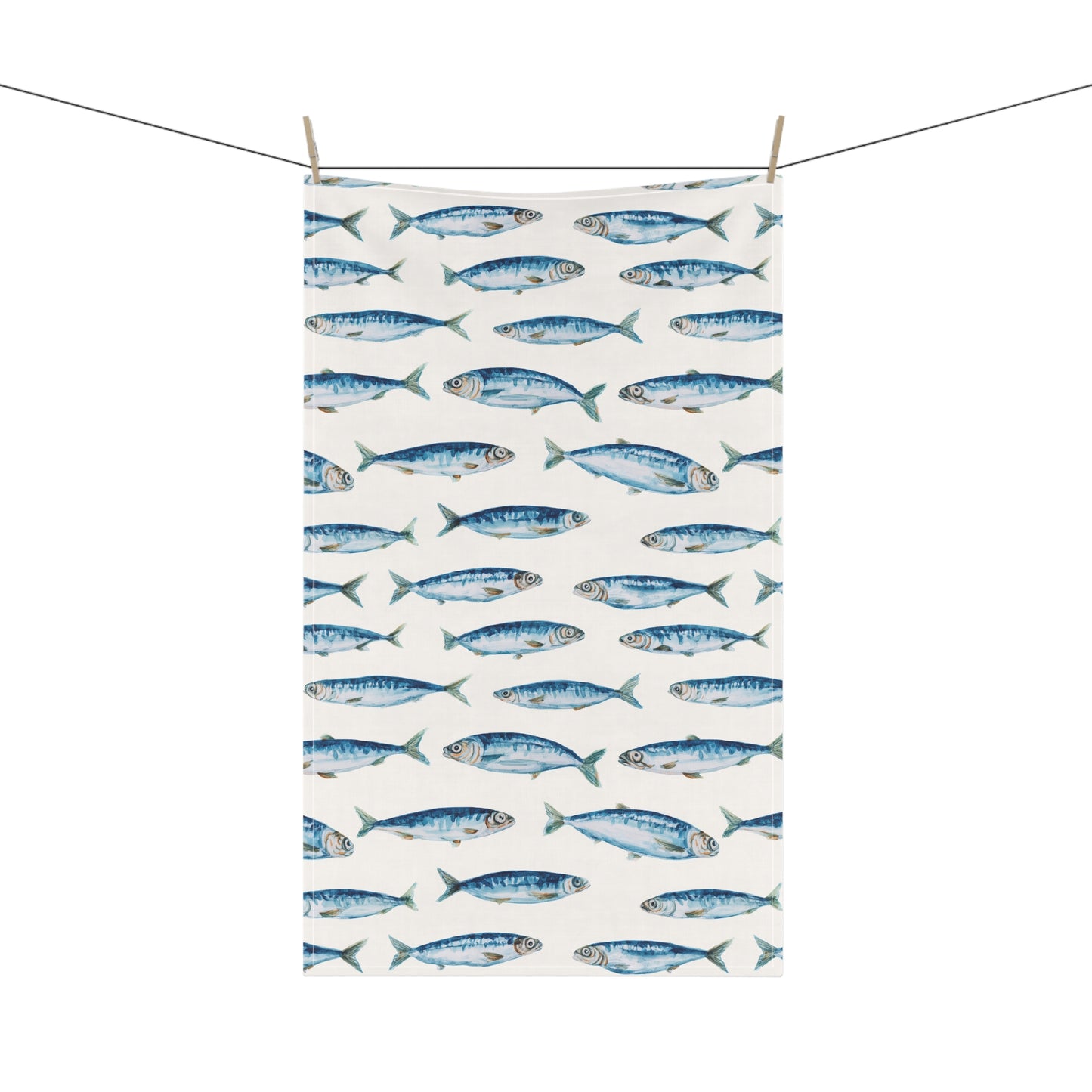 Portuguese Coastal Tea Towel For Mediterranean Kitchen Decor Gift For Portugal Lover Blue Sardine Dish Towel For Housewarming Gift Idea