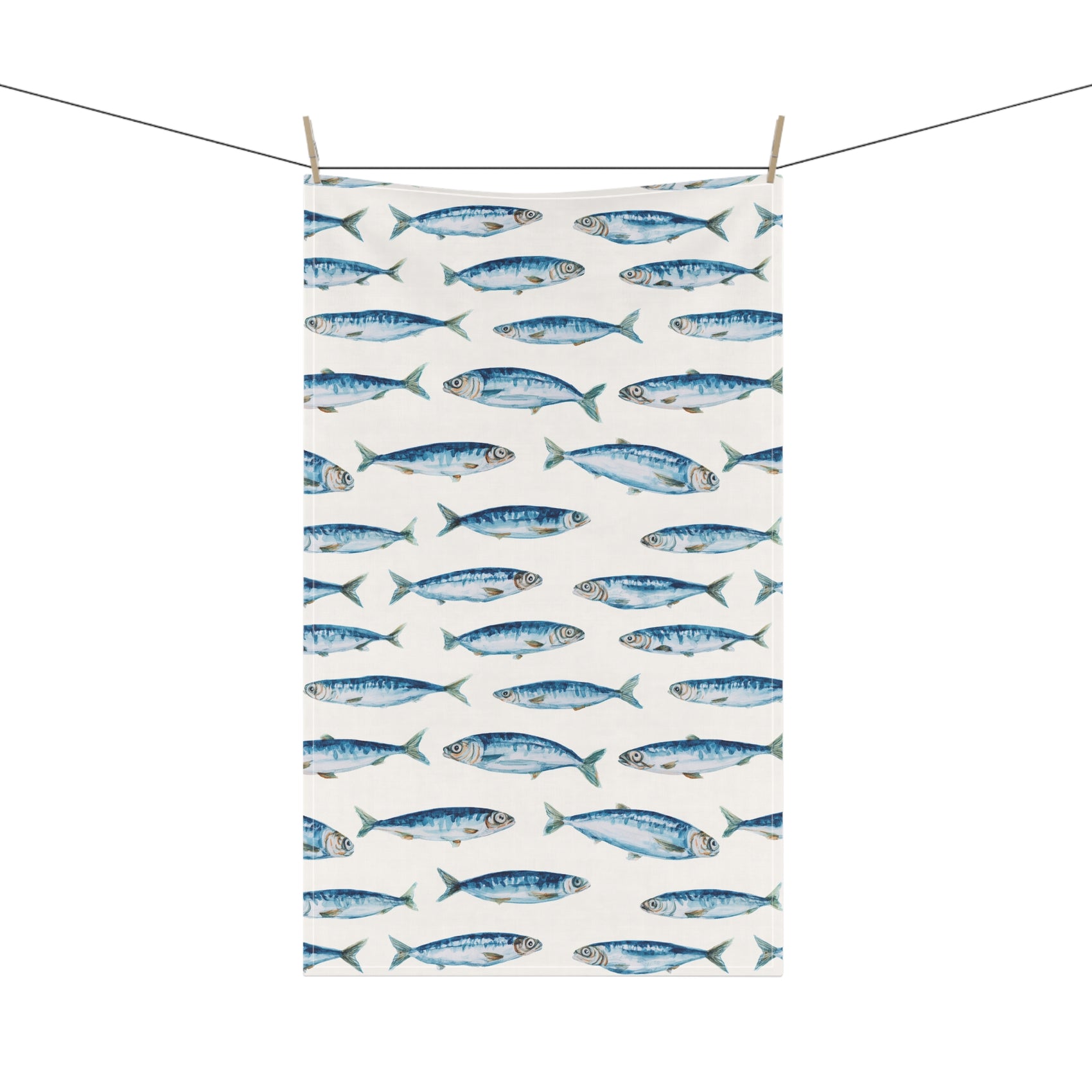 Portuguese Coastal Tea Towel For Mediterranean Kitchen Decor Gift For Portugal Lover Blue Sardine Dish Towel For Housewarming Gift Idea