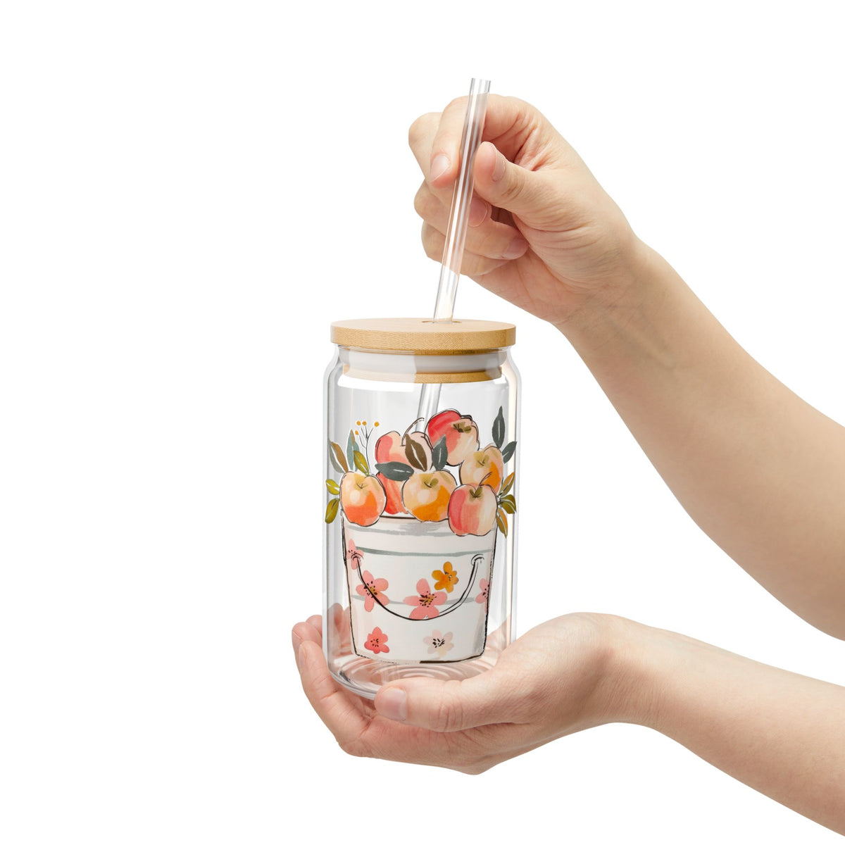 Sipper Glass Apple Lover Gift Farmhouse Drinkware Country Kitchen Cup Autumn Decor Housewarming Present For Her Orchard Picnic Cider Season