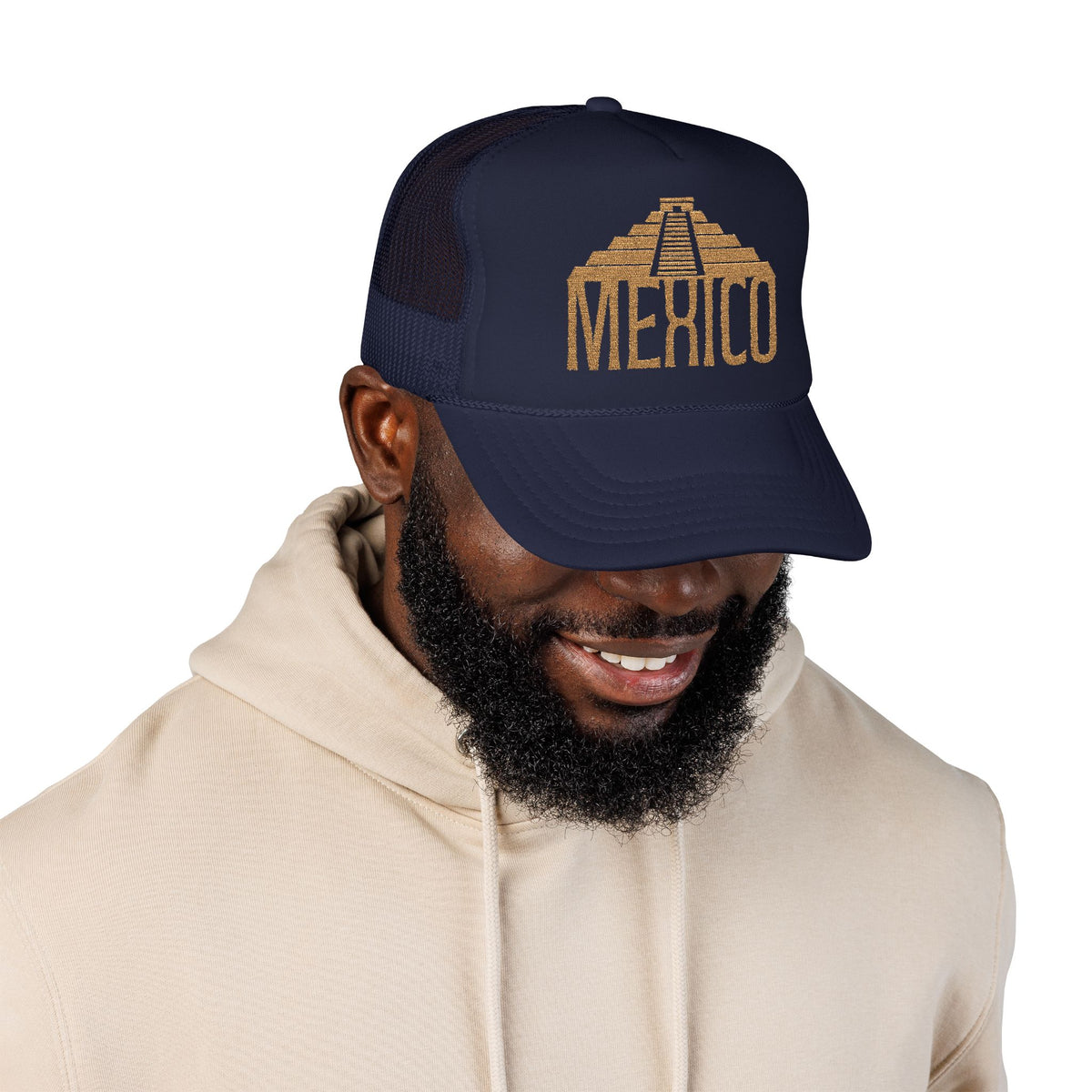 Embroidered Mexico Hat Gift For Travelers Cap Pyramid Embroidered Hat For Mexico Lovers Gift Golden Trucker Foam Mesh Cap Mexico Travel Gift