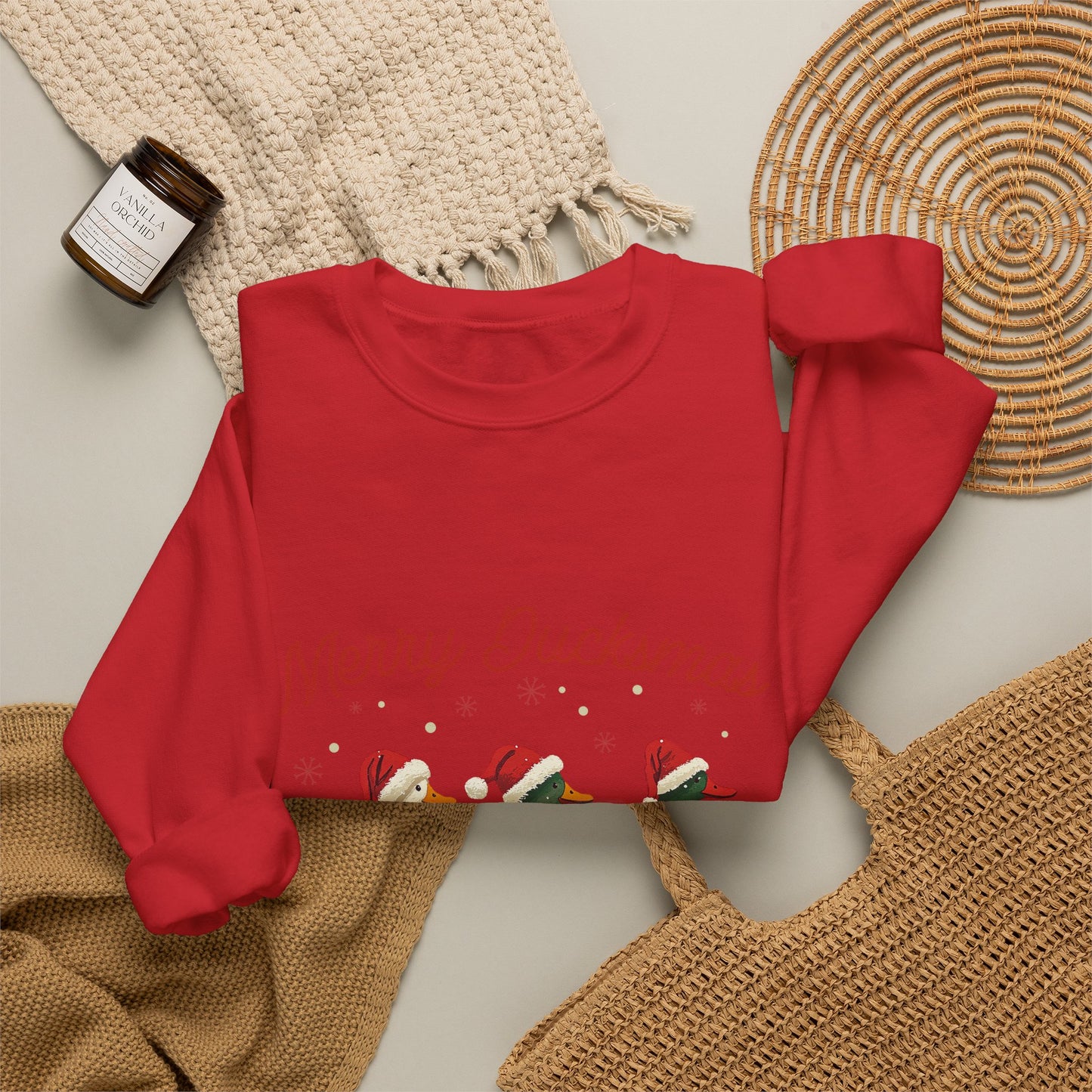 Embroidered Christmas Sweatshirt Gift For Girlfriend Merry Ducksmas Crewneck Holiday Present Pun Winter Slouchy Pullover Animal Graphic Top