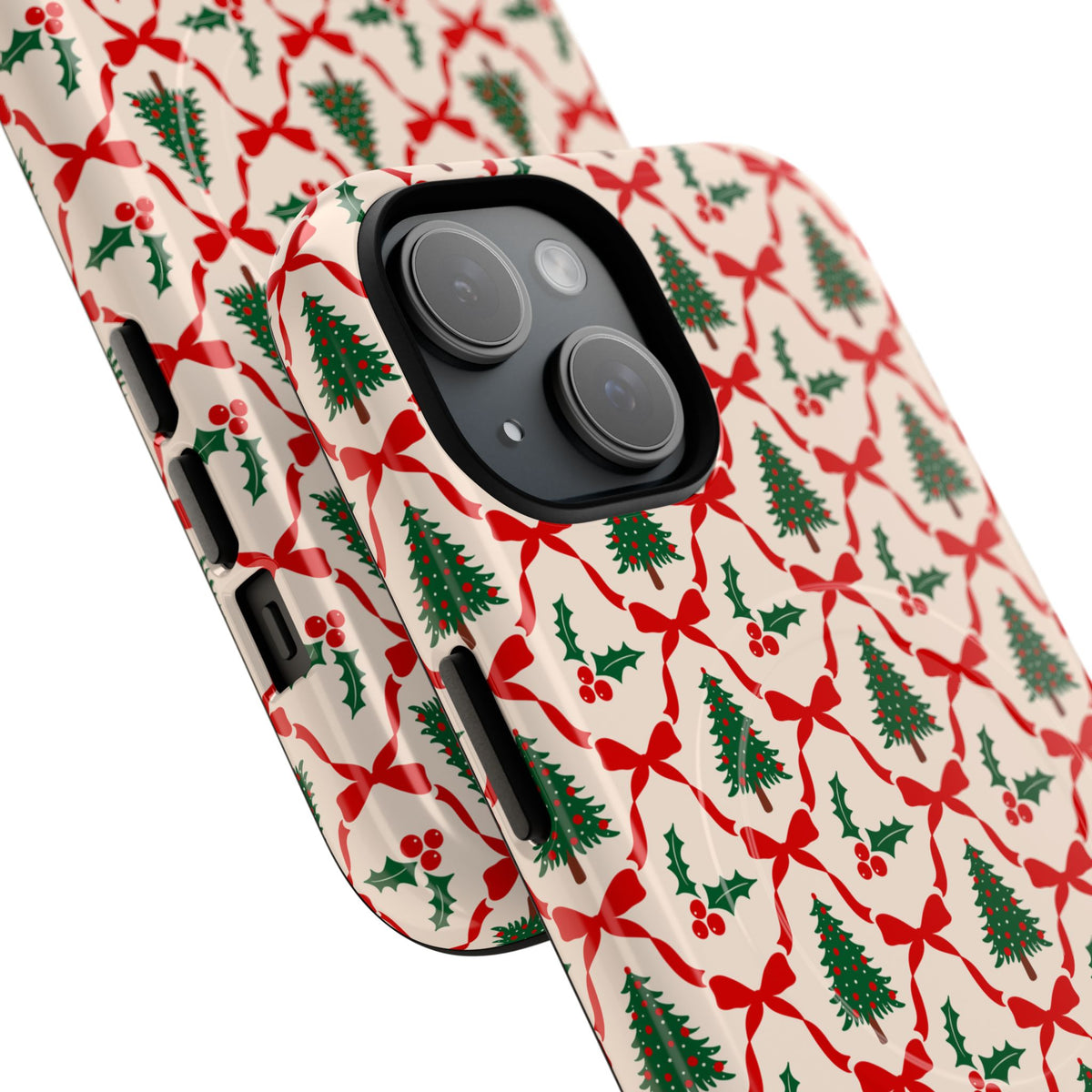 Christmas Tree Phone Case Gift For Sister Magnetic iPhone Cover Holiday Bow Pattern Tough Protective Accessory Winter Style Charm For Her